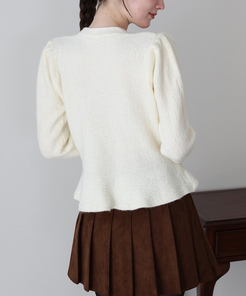 3色•Size M•絲絨蝴蝶結傘擺金線針織外套