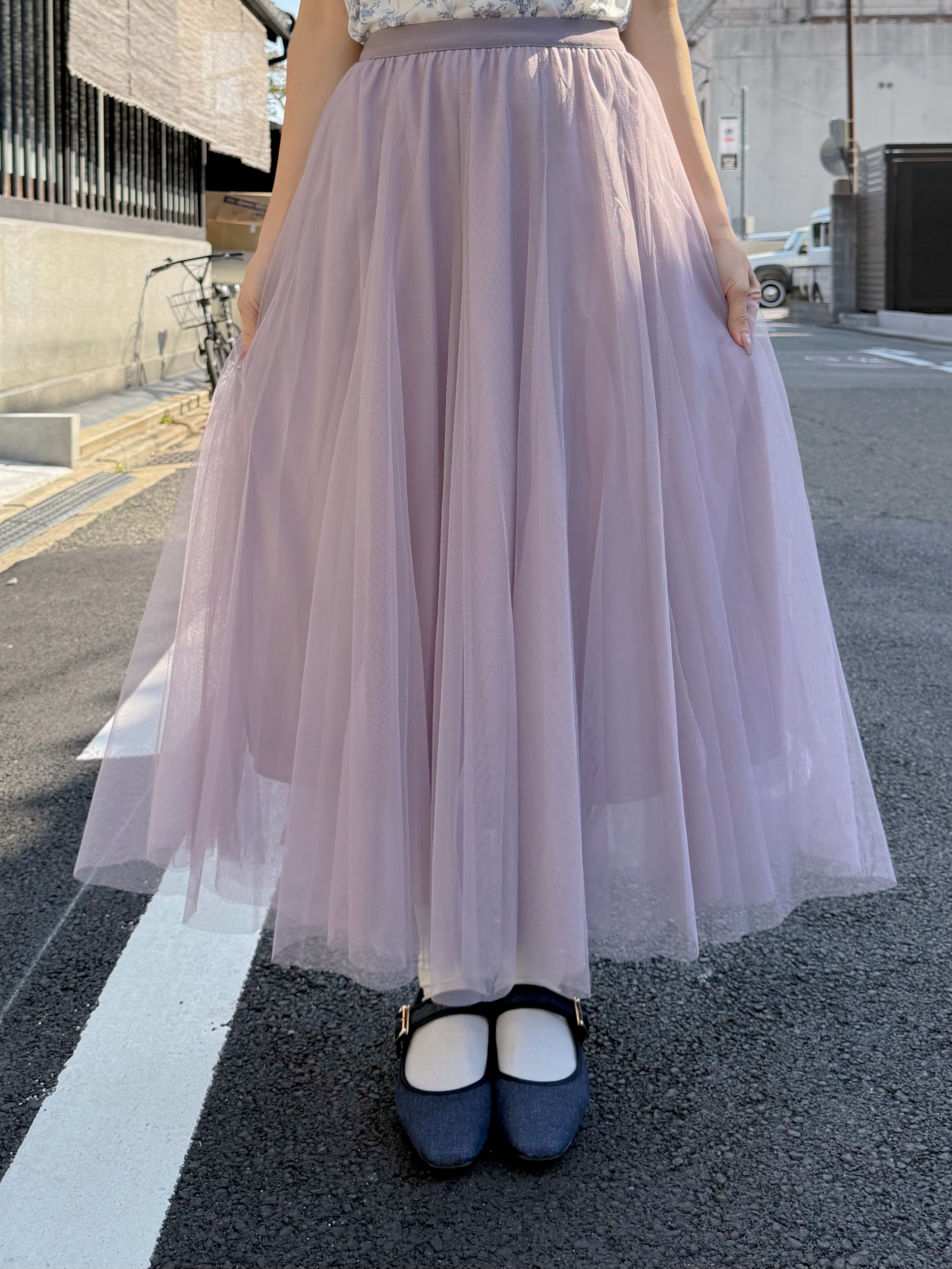 薰衣草紫色紗紗長款半身裙