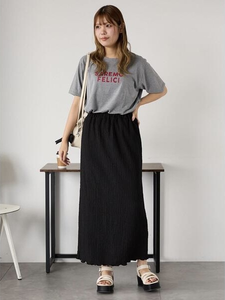 百褶雪紡直長半身裙