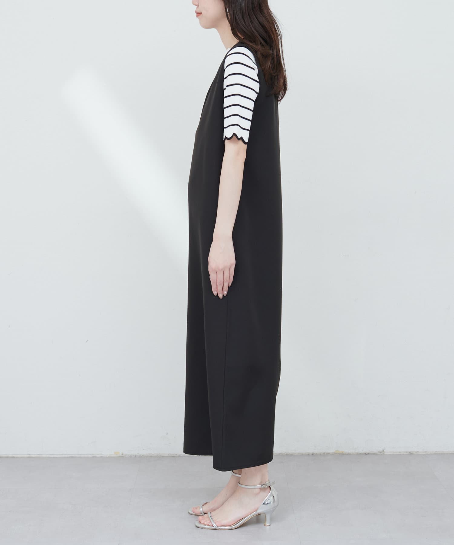 V領有袋雪紡背心連身裙