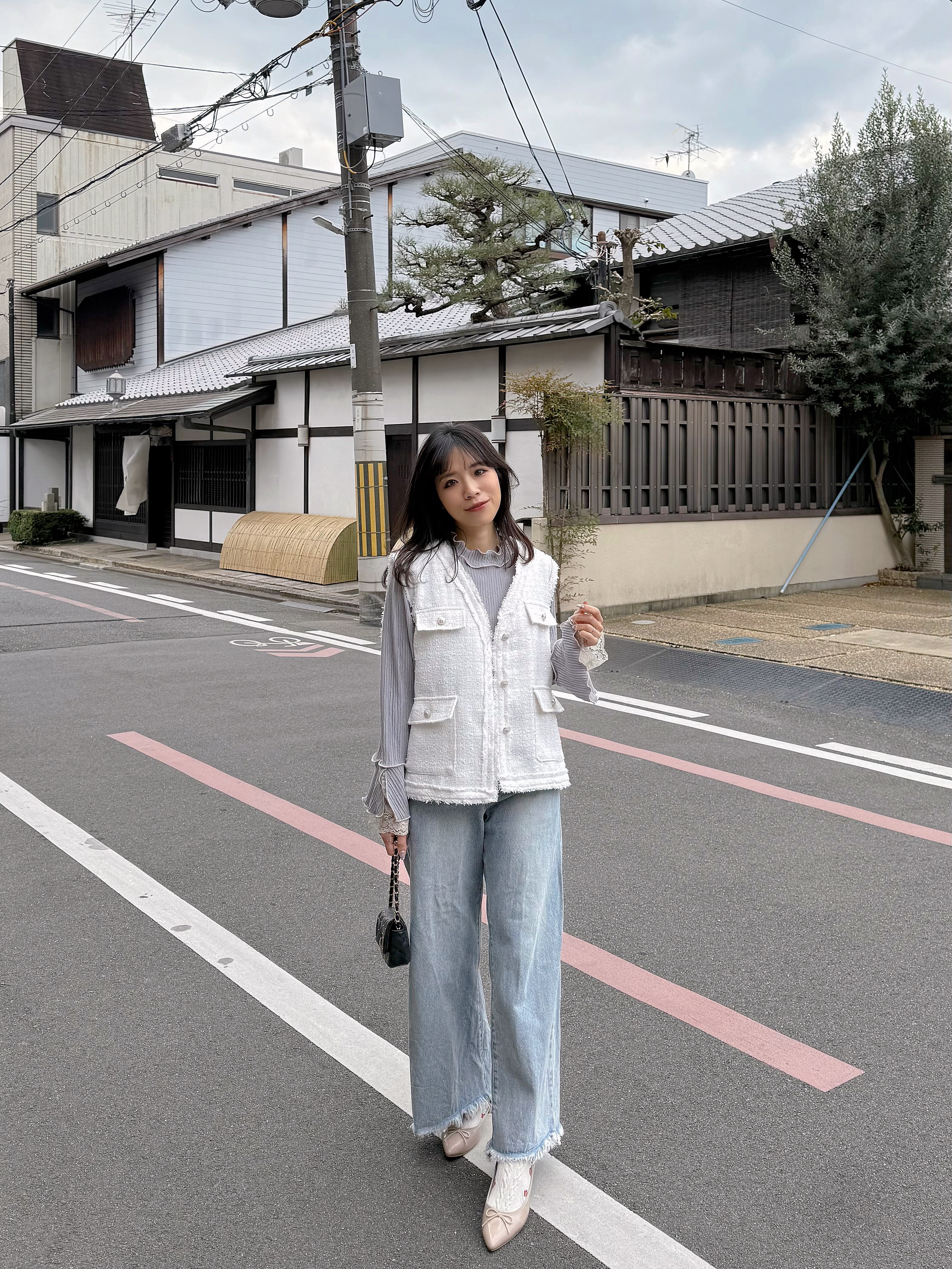 2色•銀絲Tweed流蘇邊背心外套