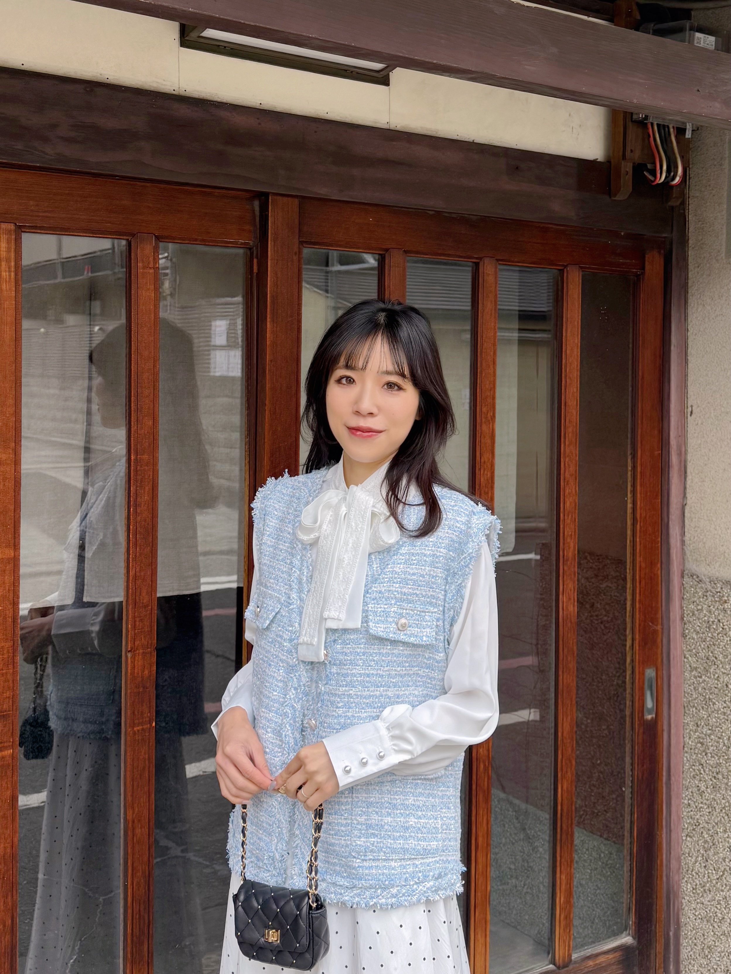 2色•銀絲Tweed流蘇邊背心外套