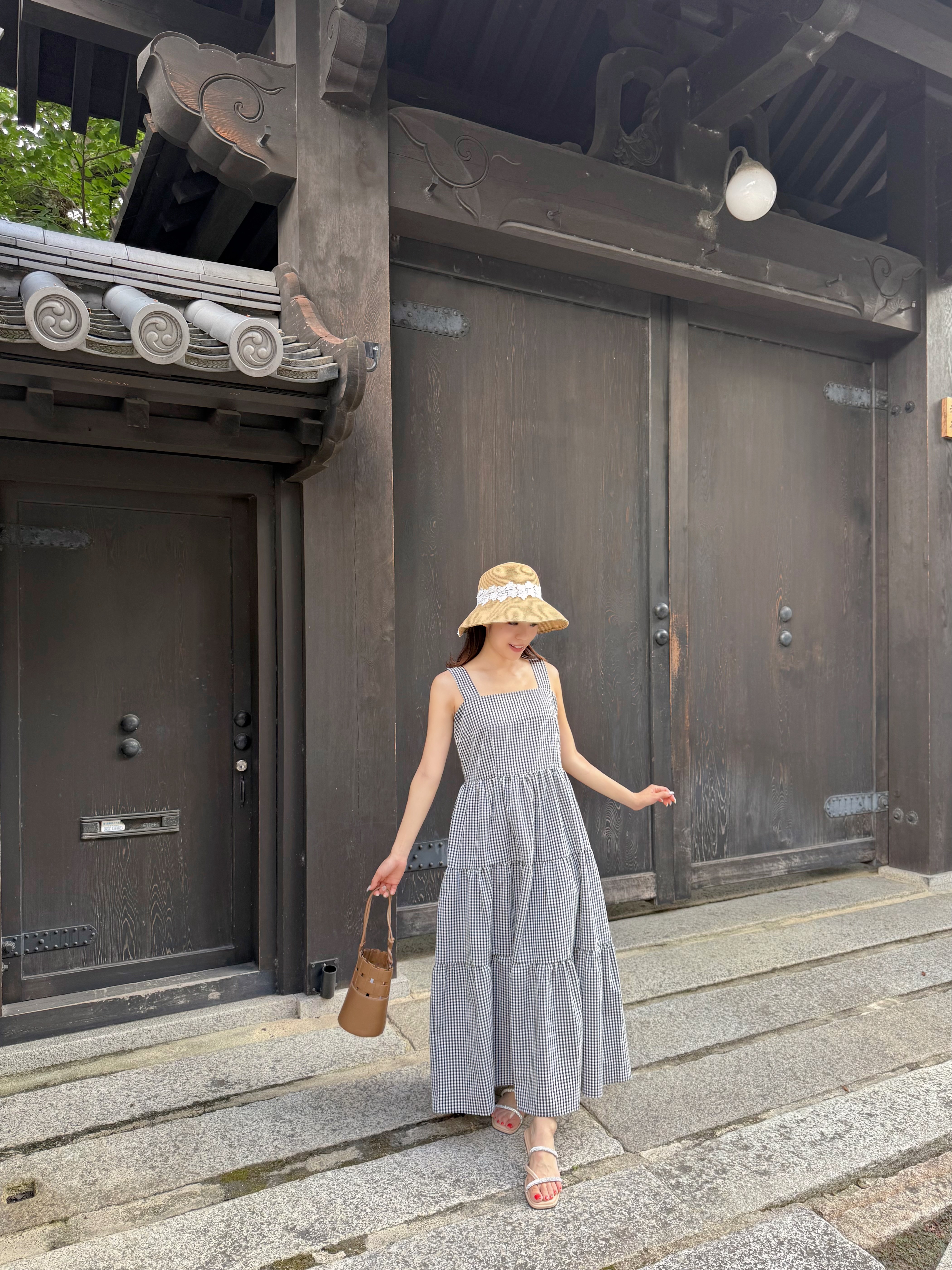 方領格仔背心連身裙