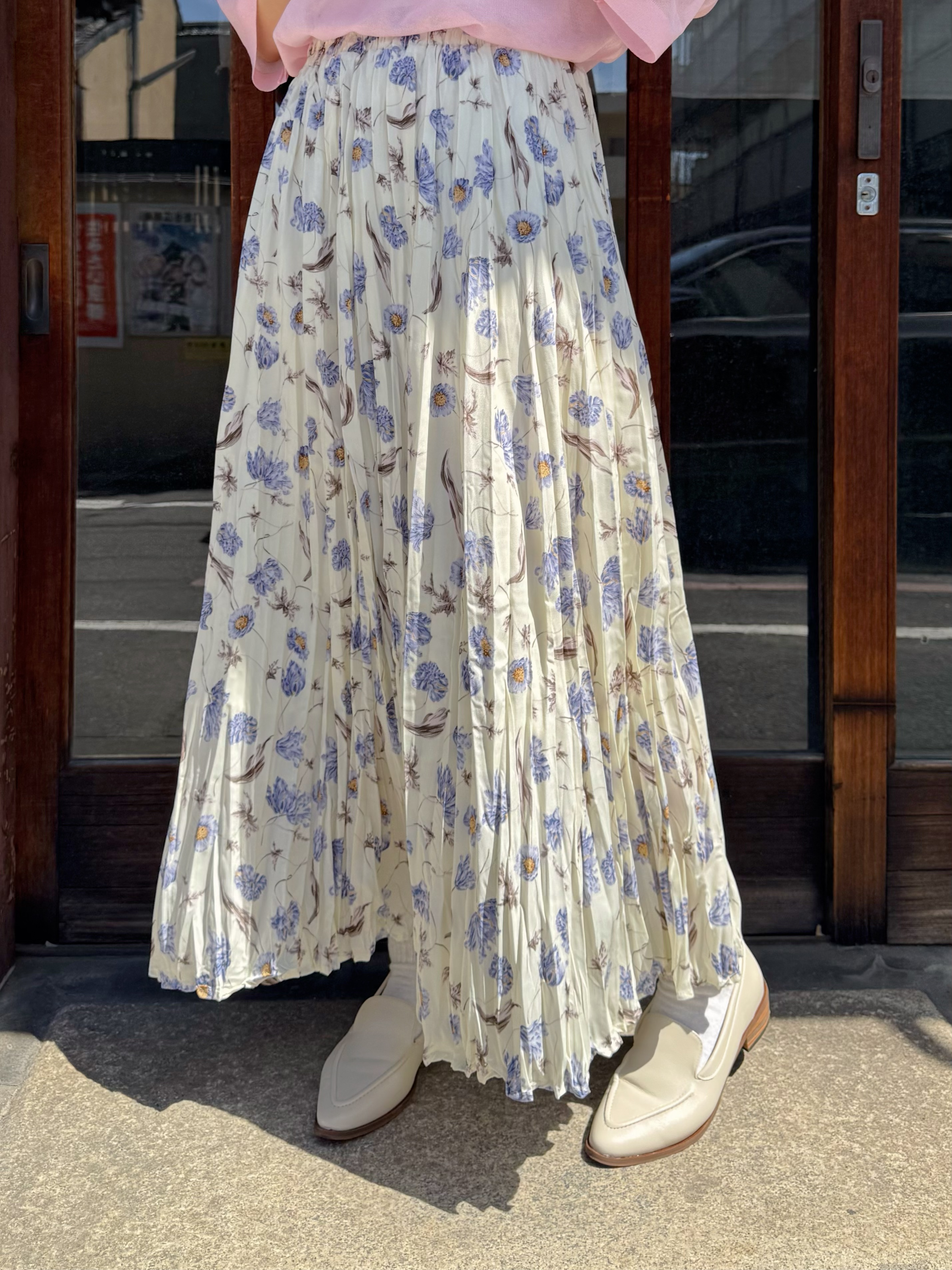 紫花百褶雪紡半身裙