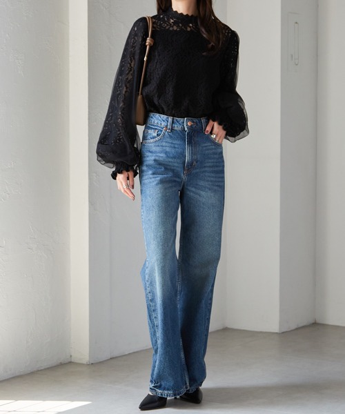 紗紗泡泡袖蕾絲上衣