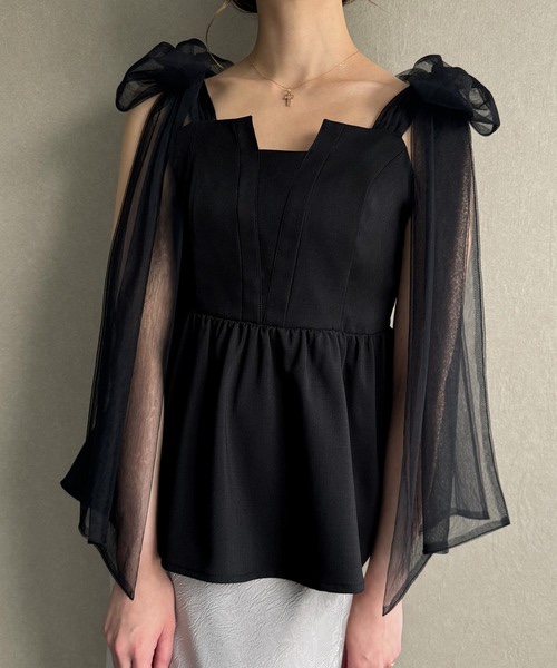 紗蝴蝶結肩帶背心