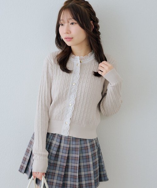 3色•蕾絲企領麻花針織外套