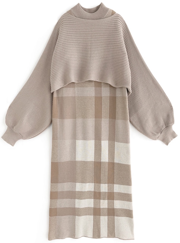 復古大格紋連身裙Set