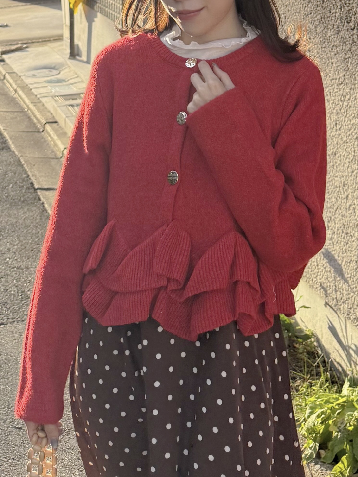 4色•荷葉邊下擺開襟針織外套
