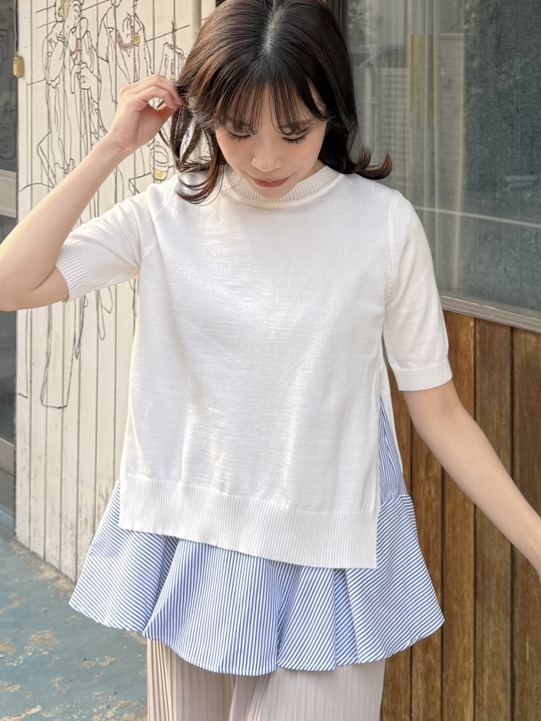 2色•薄款針織上衣 + 波浪背心套裝