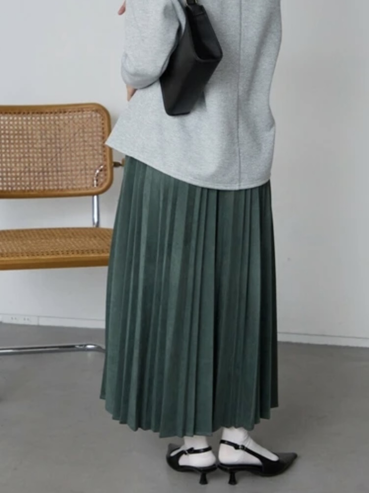 6色•84cm長•磨毛百褶淨色長款半身裙