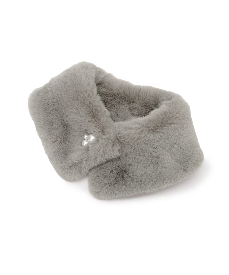 珍珠短款毛毛領頸巾