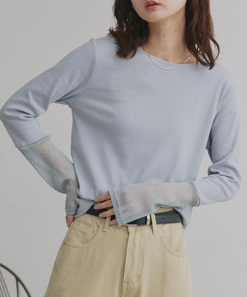 15色•蕾絲/ 閃閃拼袖半透上衣