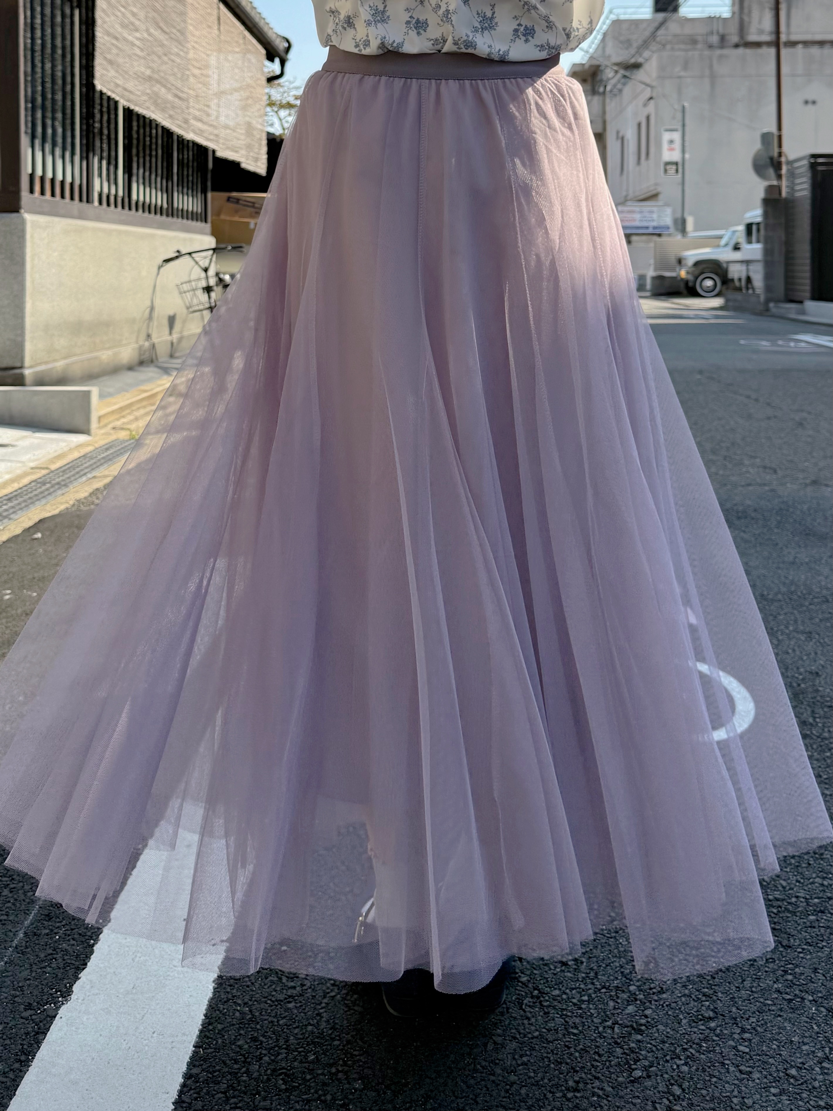 薰衣草紫色紗紗長款半身裙
