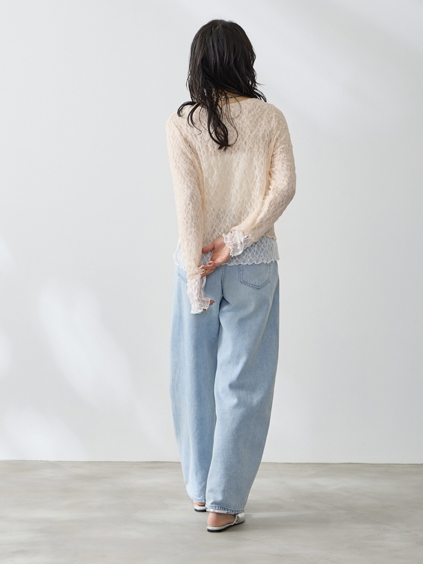 2色•假兩件蕾絲長袖上衣