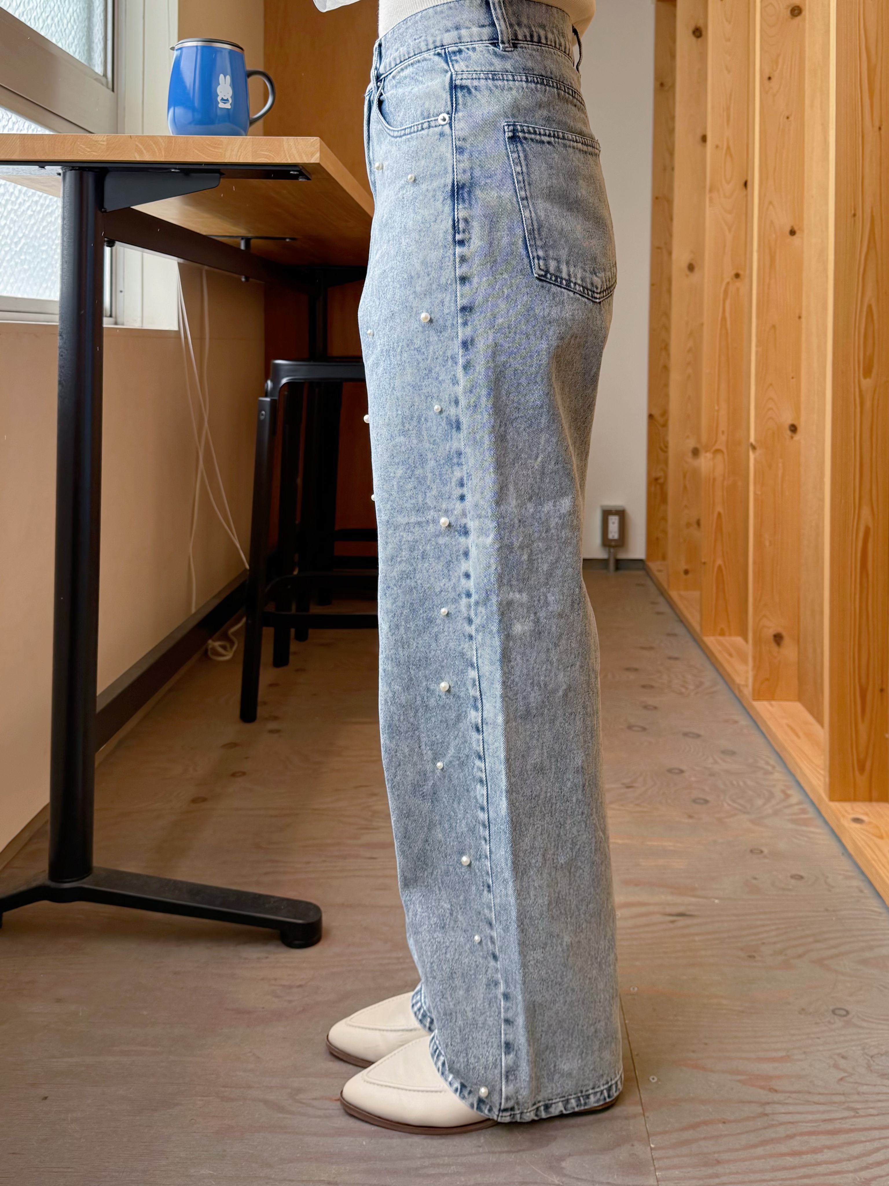 2色•珍珠闊腳牛白褲