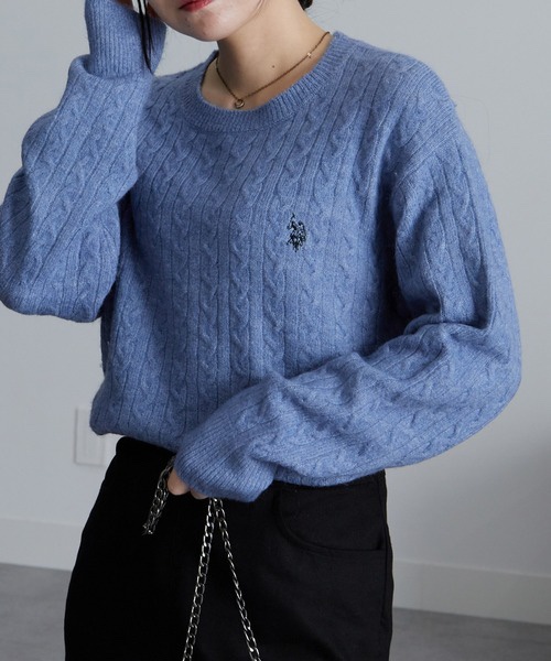 8色・M-LL・U.S. POLO ASSN. 刺繡麻花針織上衣