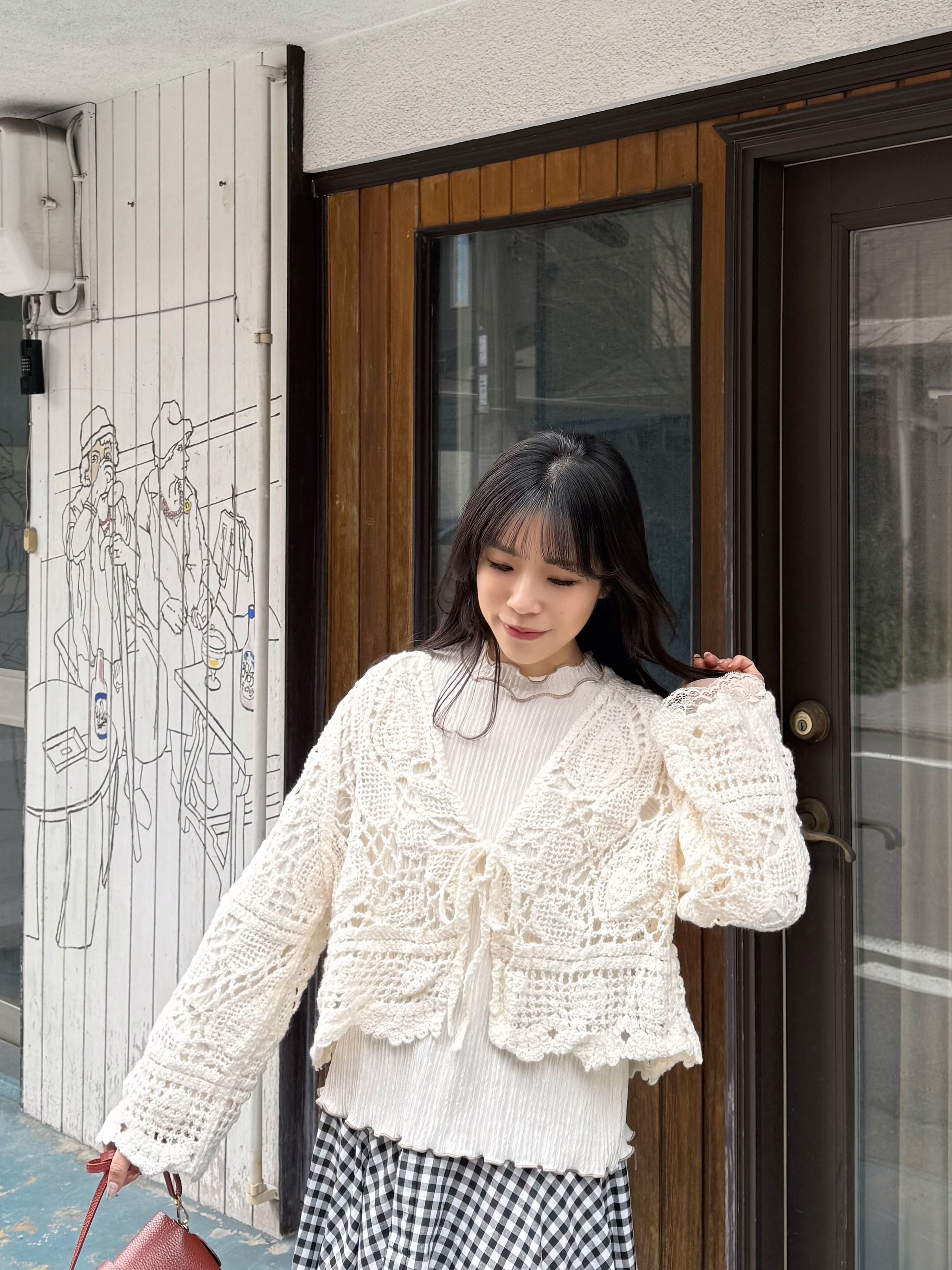 鏤空鈎花傘袖外套上衣