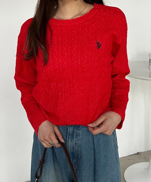 8色・M-LL・U.S. POLO ASSN. 刺繡麻花針織上衣