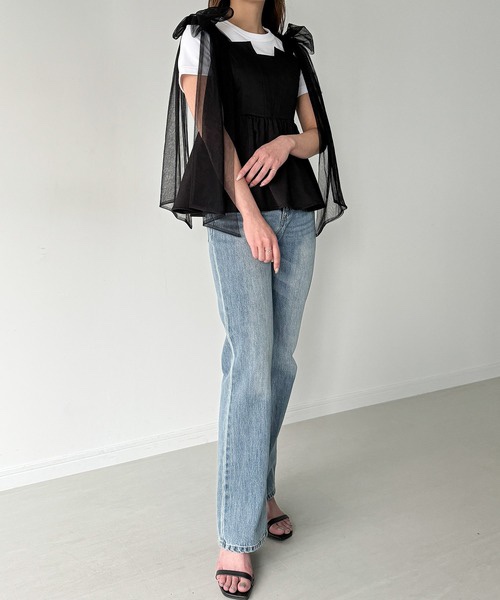 紗蝴蝶結肩帶背心