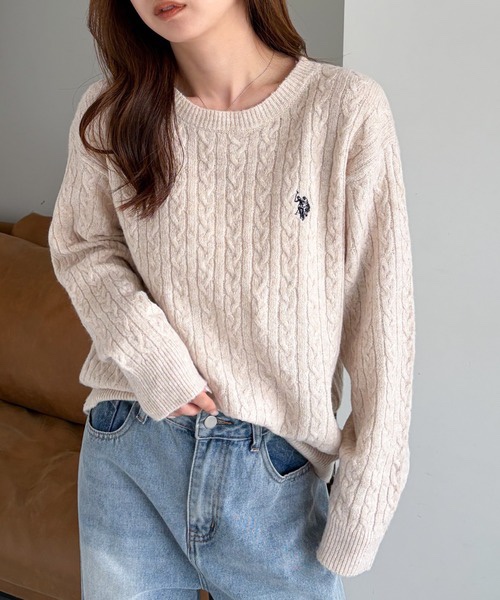 8色・M-LL・U.S. POLO ASSN. 刺繡麻花針織上衣