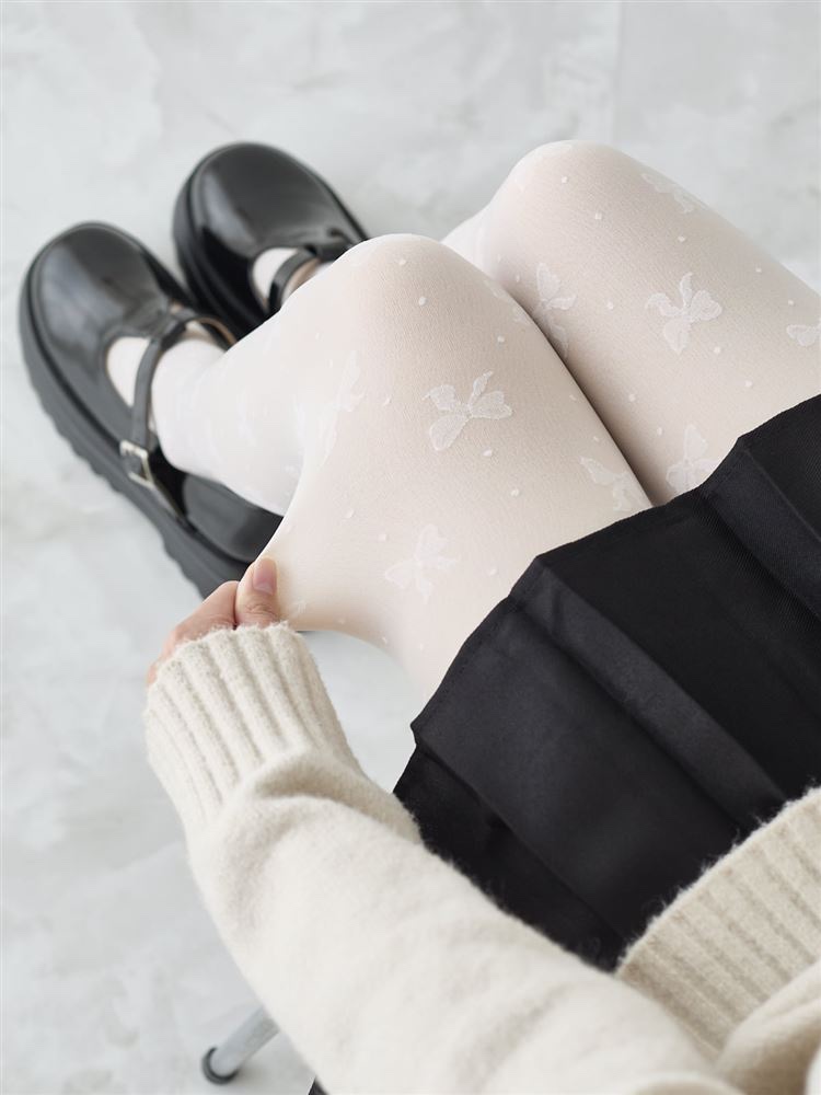 80denier仿素肌波點蝴蝶結絲襪