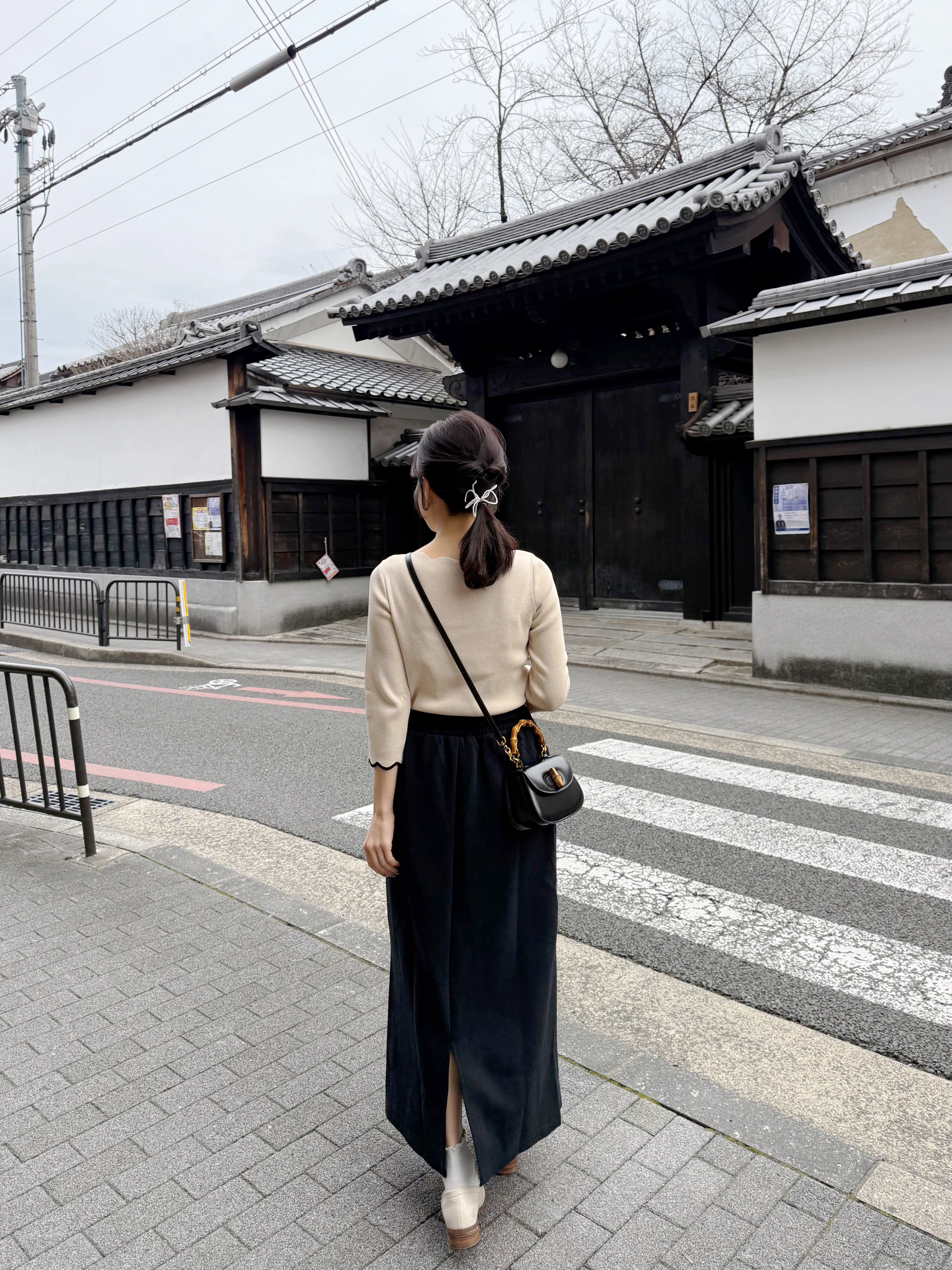 拼色橡筋腰有袋牛仔裙