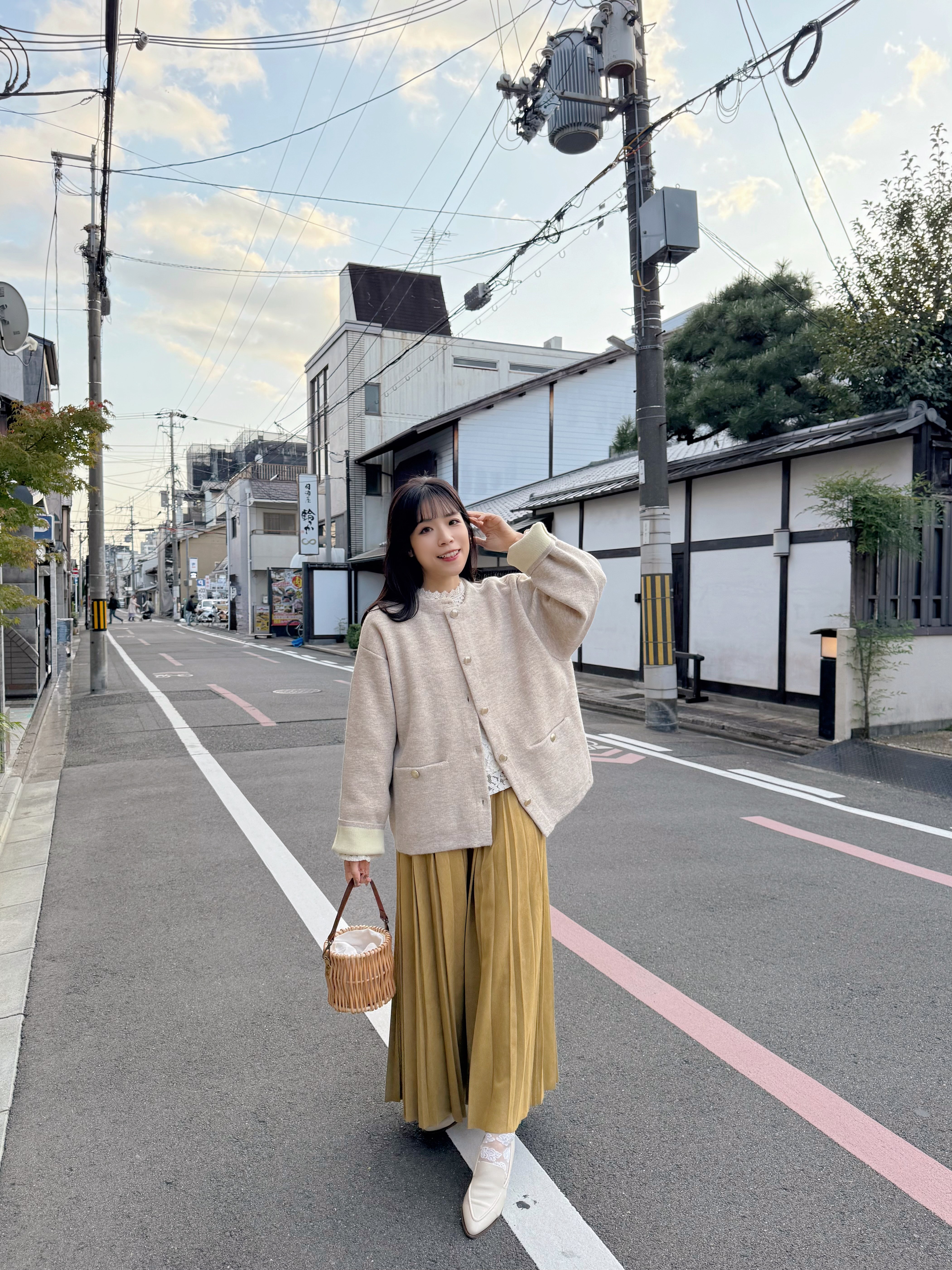 4色•拼色金扣中長款針織外套