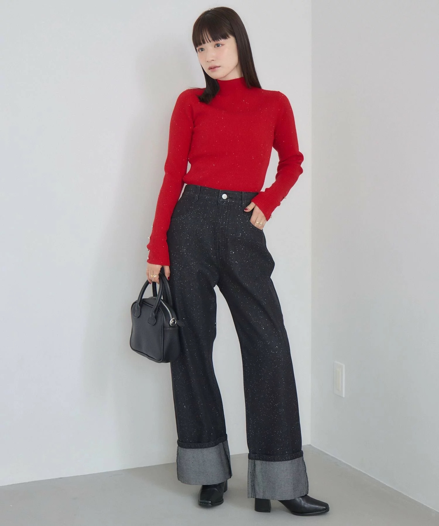 閃閃/ 淨色啞色扣閃閃企領針織