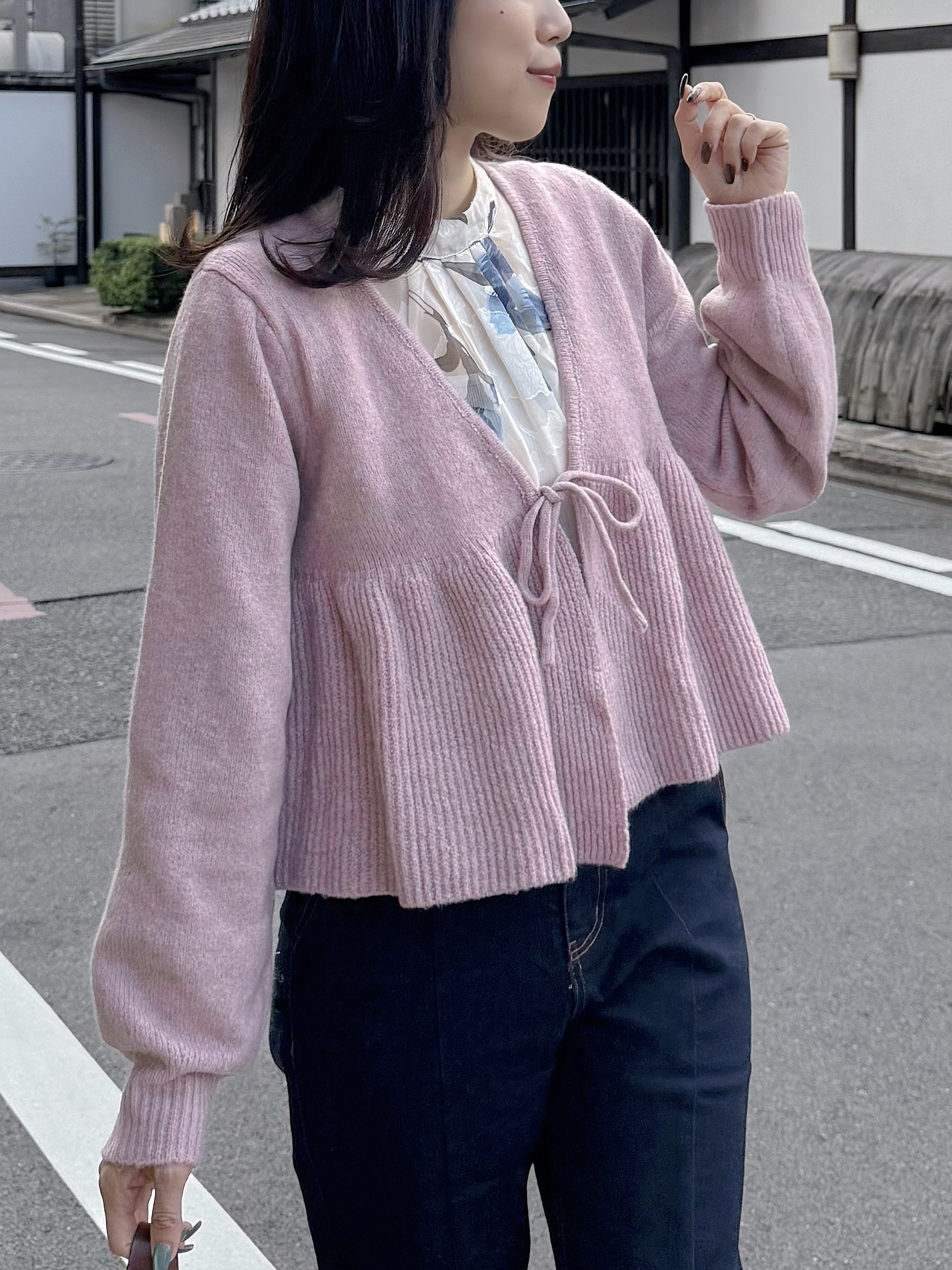 泡泡袖蝴蝶結冷外套上衣