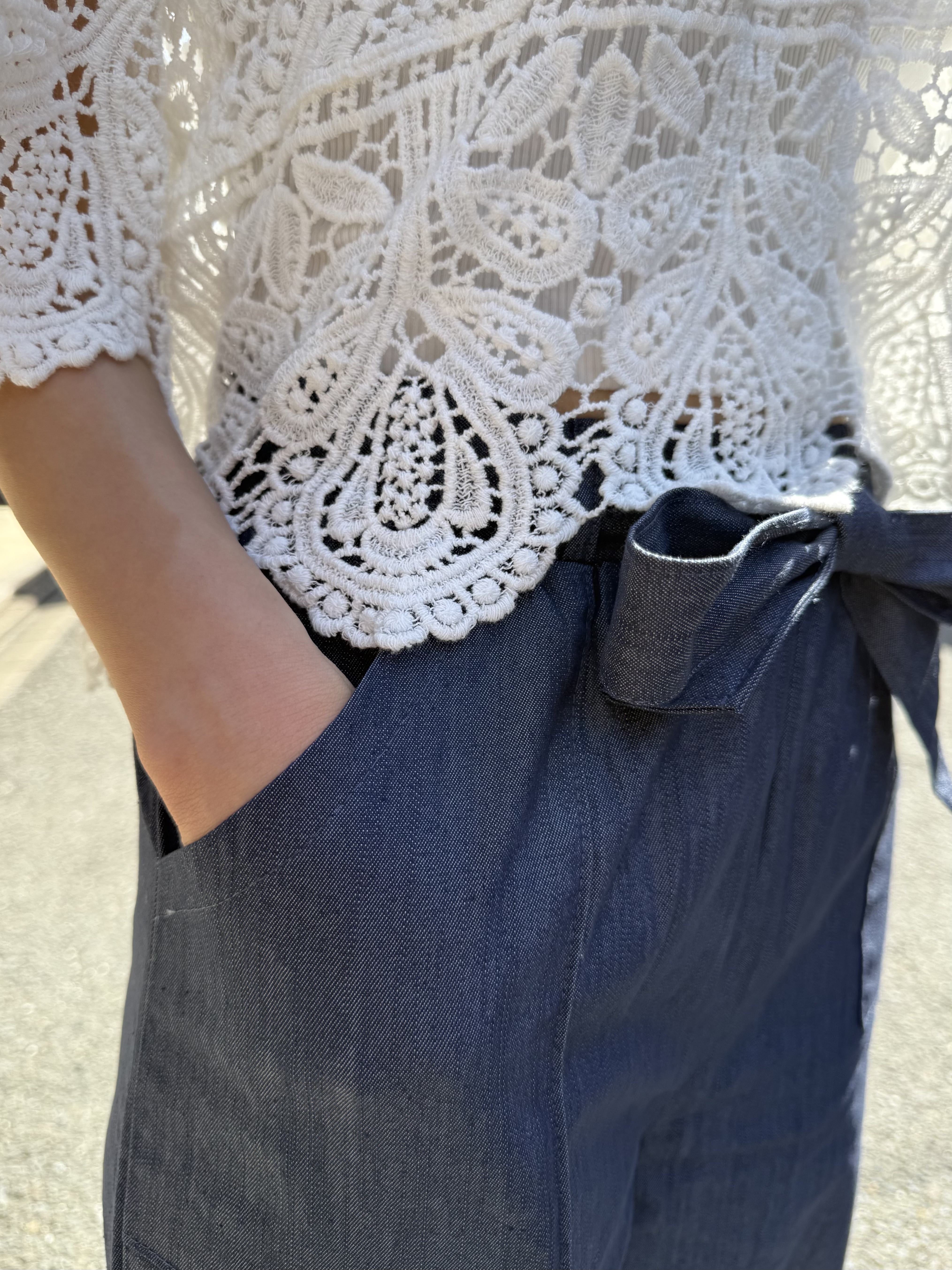 蝴蝶腰帶7分闊腳褲