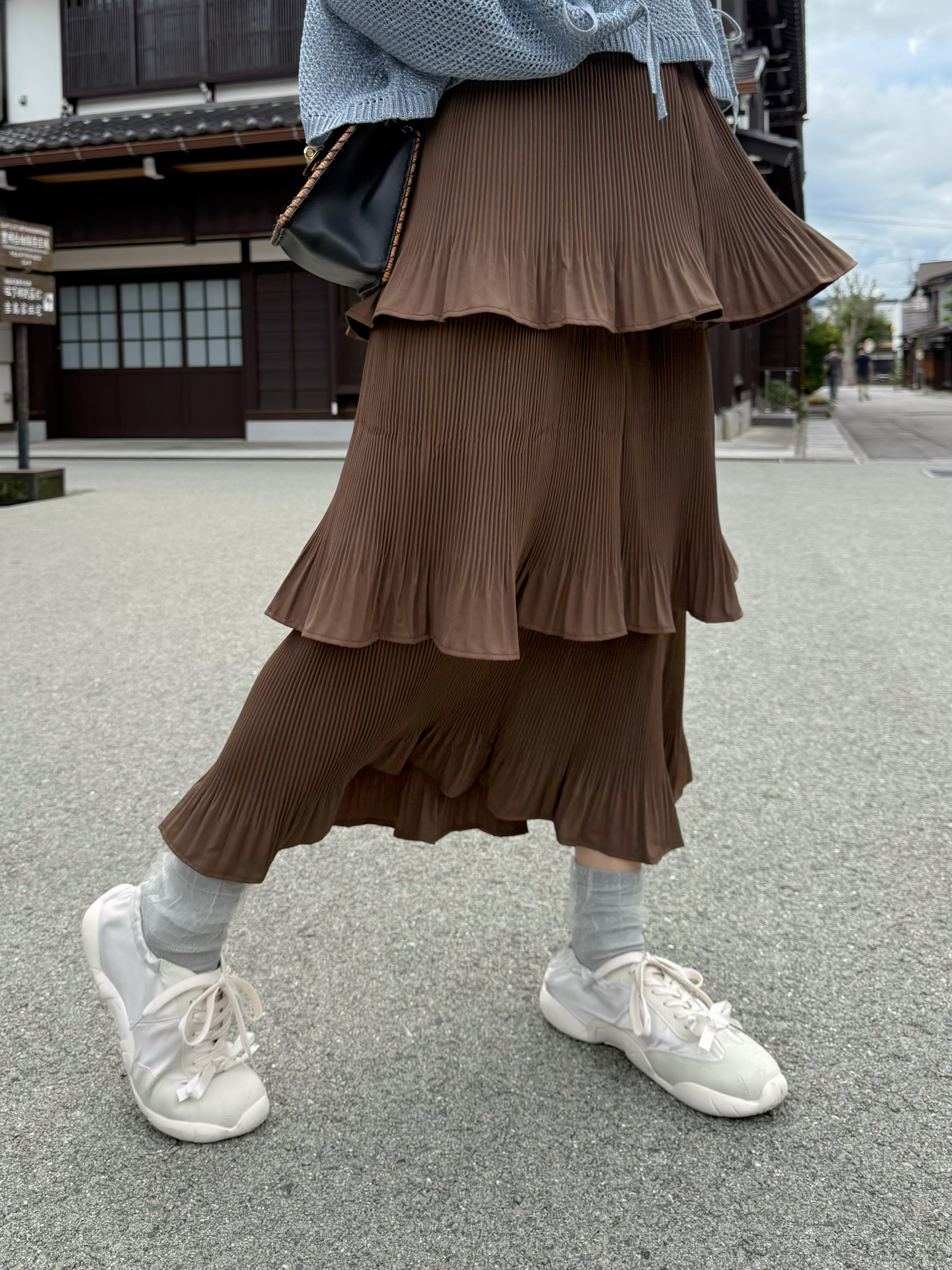 百褶波浪層次半身裙