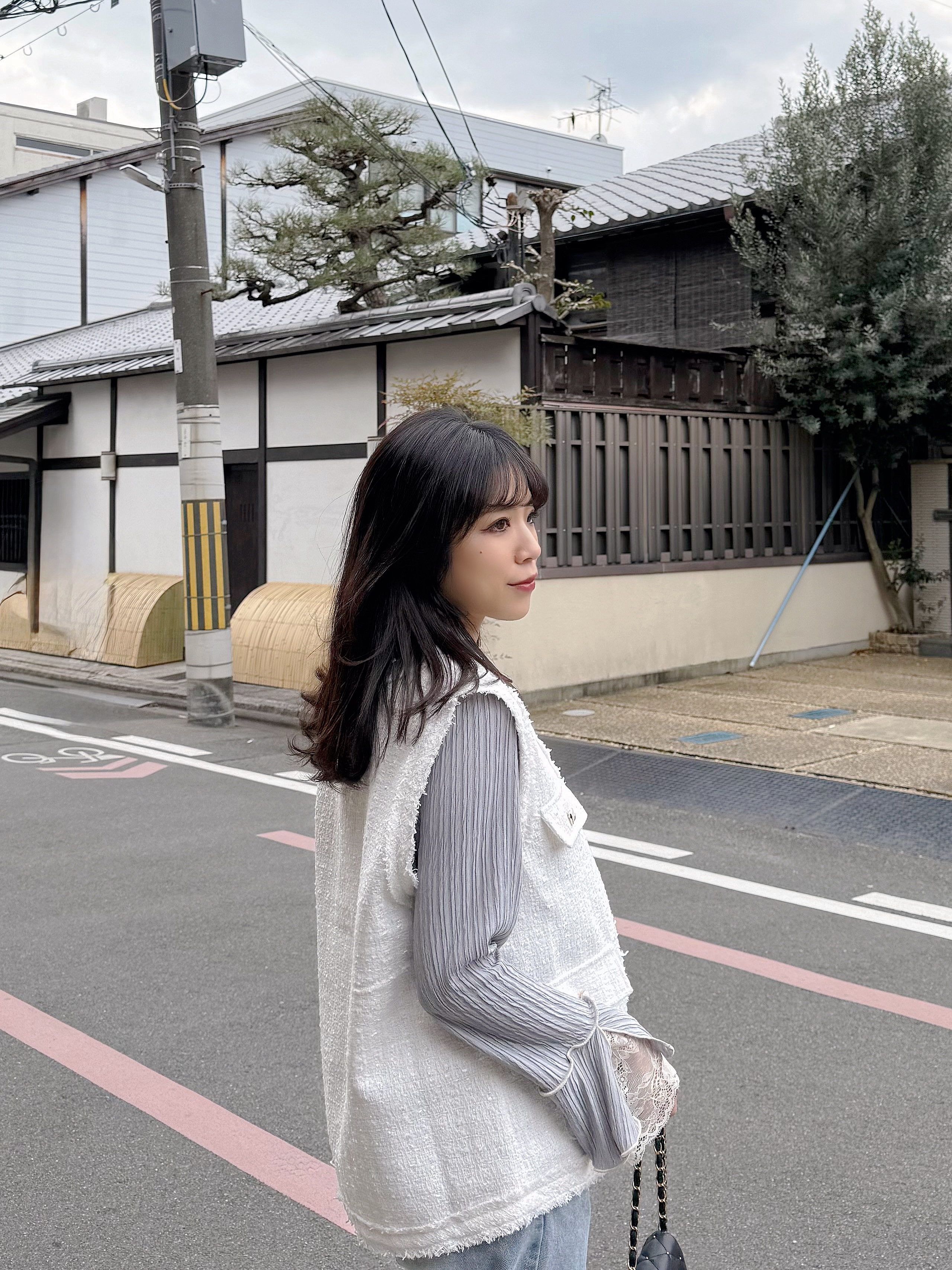 2色•銀絲Tweed流蘇邊背心外套