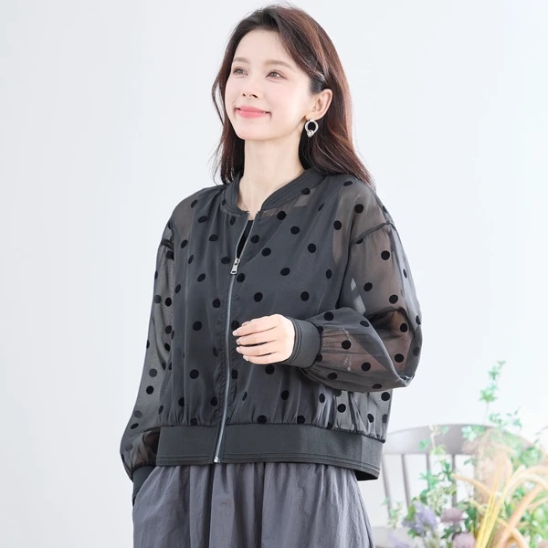 Sale•2色•波點雪紡防曬拉鍊外套