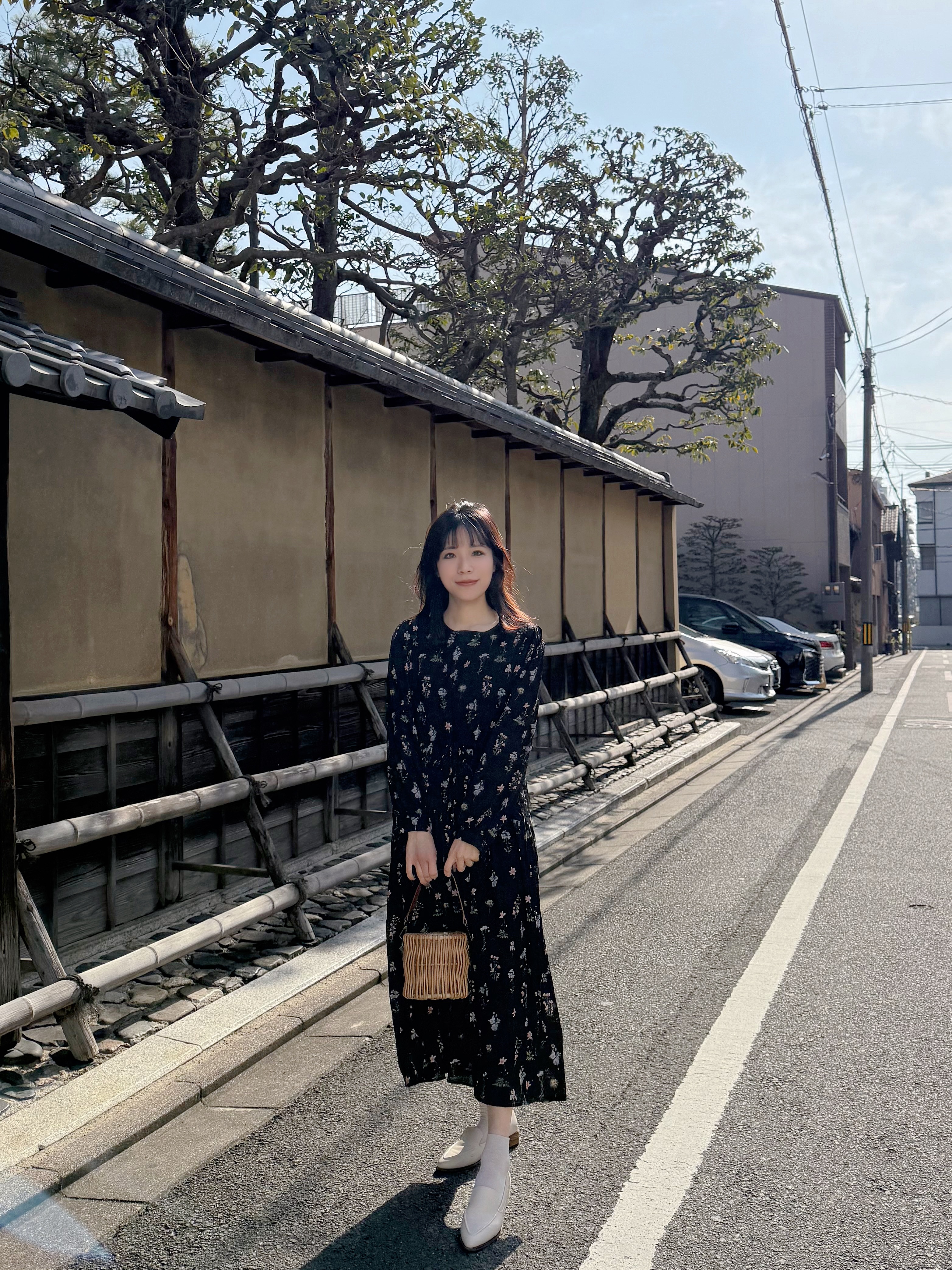 印花圖案索繩腰帶雪紡連身裙