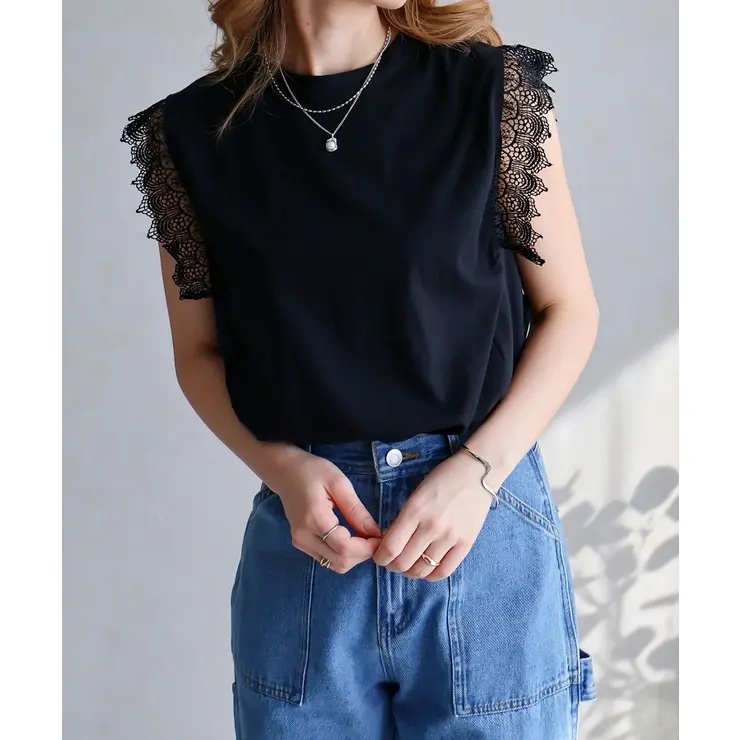 簡約lace袖拼Tee