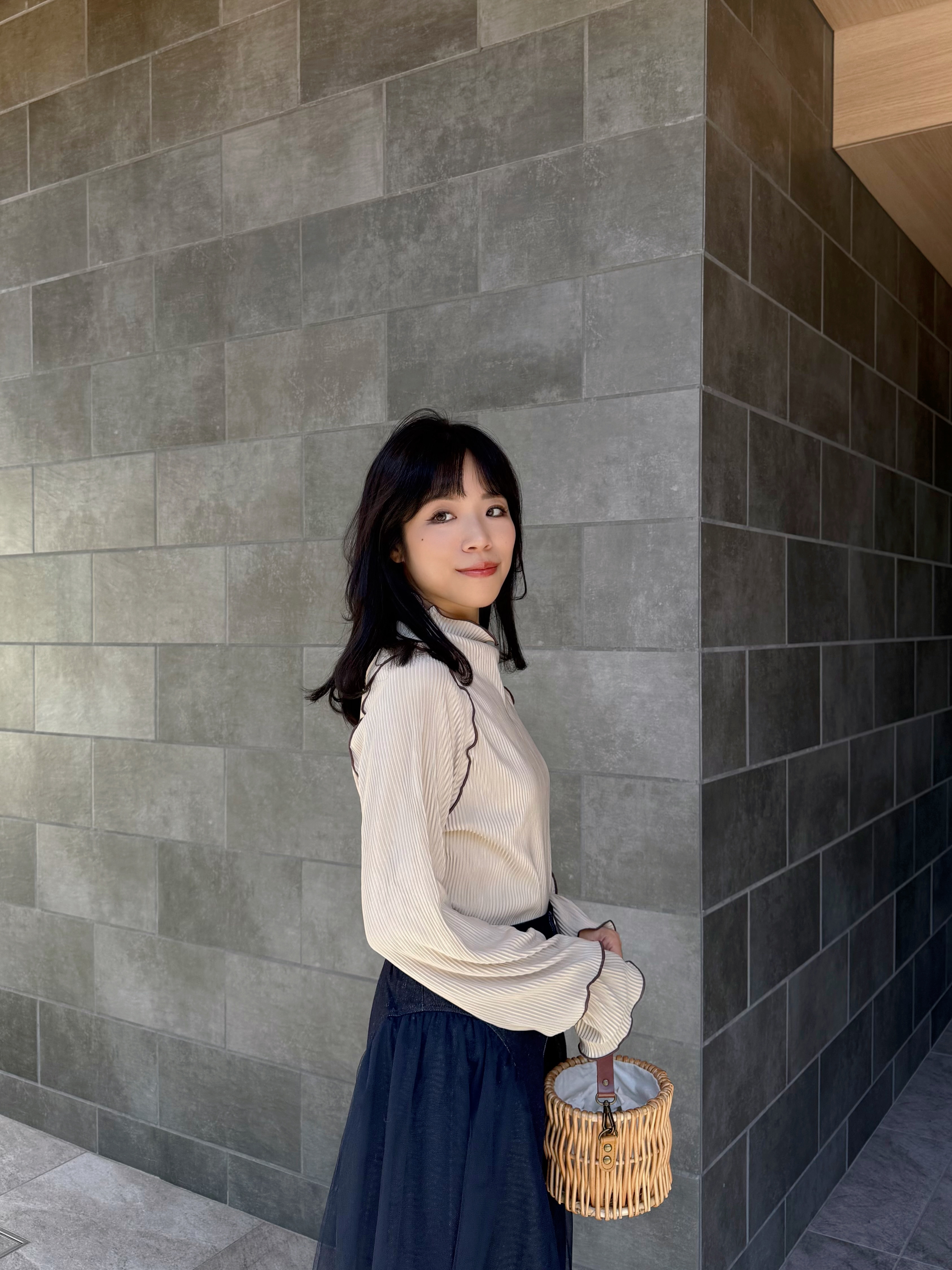 6色•2Way前後拼色百褶2層手袖上衣