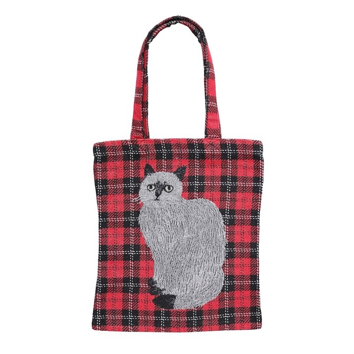 松美miyuki貓貓英倫格紋刺繡帆布袋