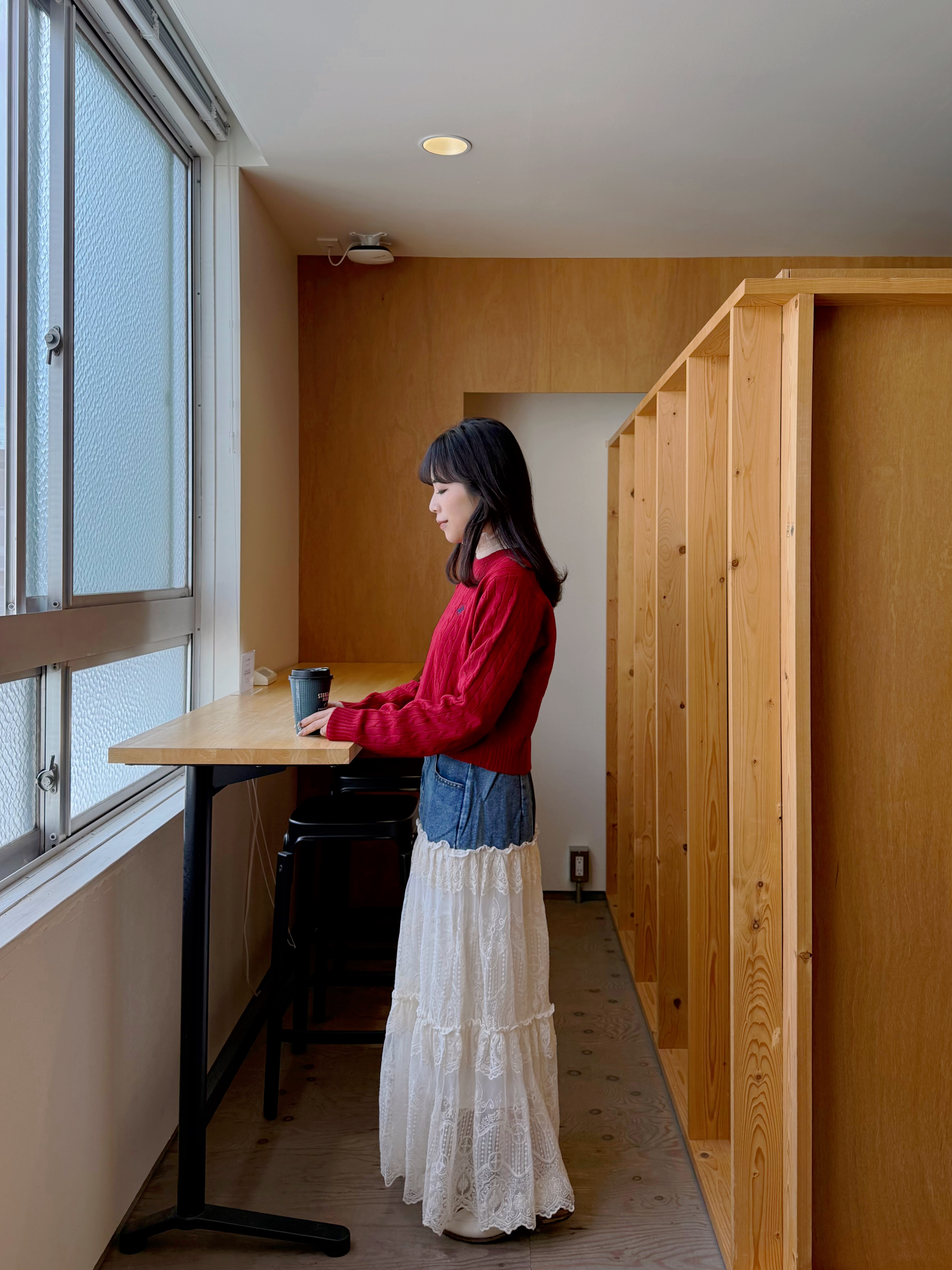 2色•牛仔拼蕾絲A line半身裙