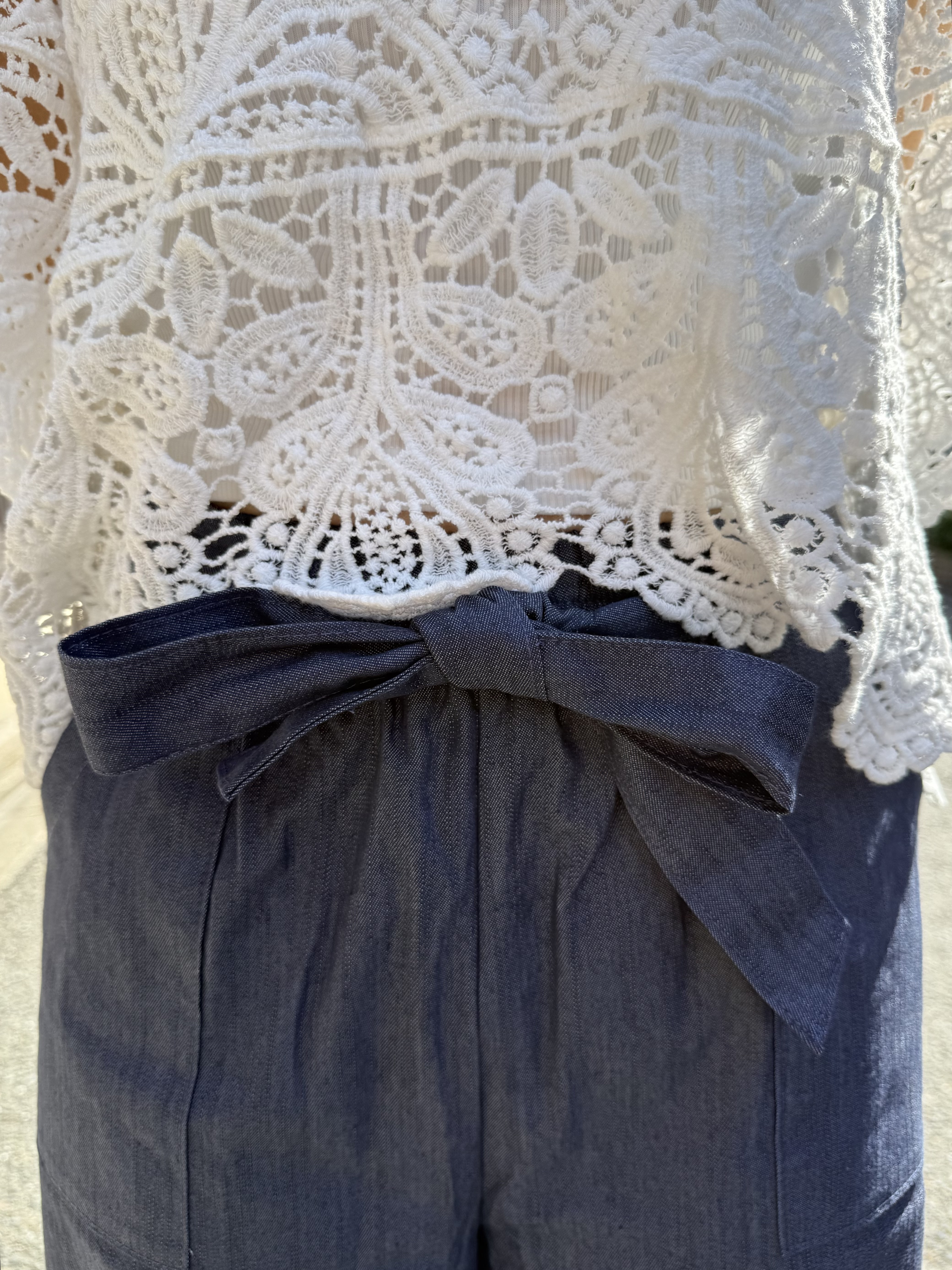 蝴蝶腰帶7分闊腳褲