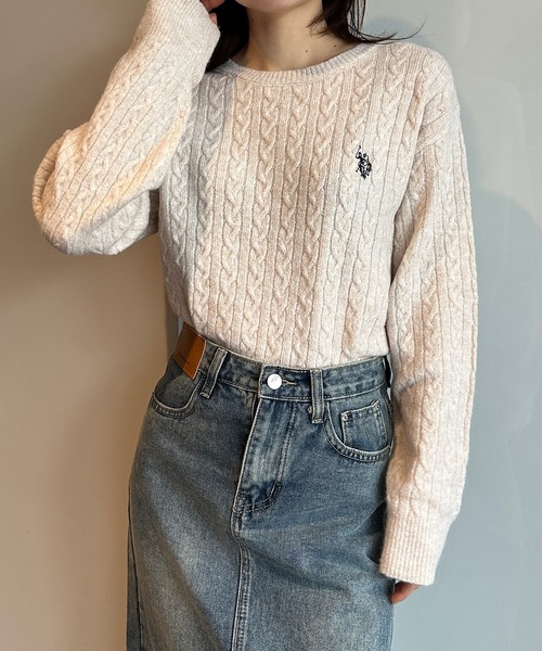 8色・M-LL・U.S. POLO ASSN. 刺繡麻花針織上衣