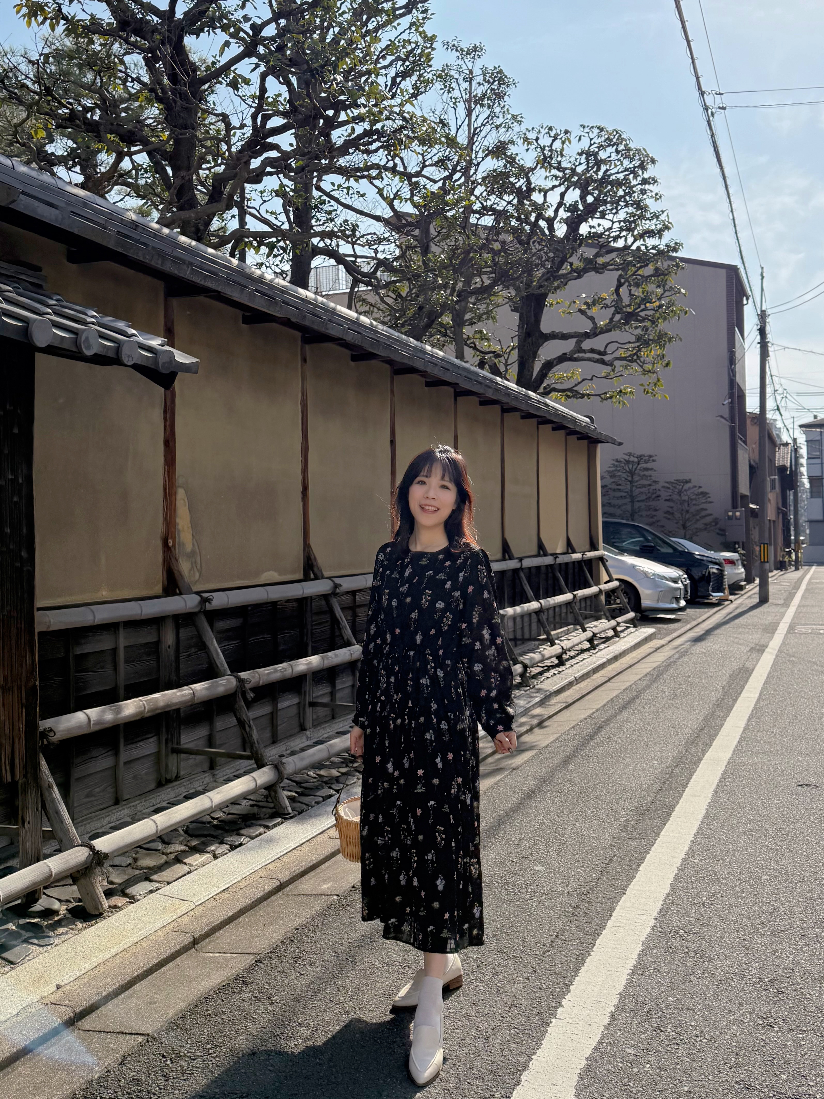 印花圖案索繩腰帶雪紡連身裙