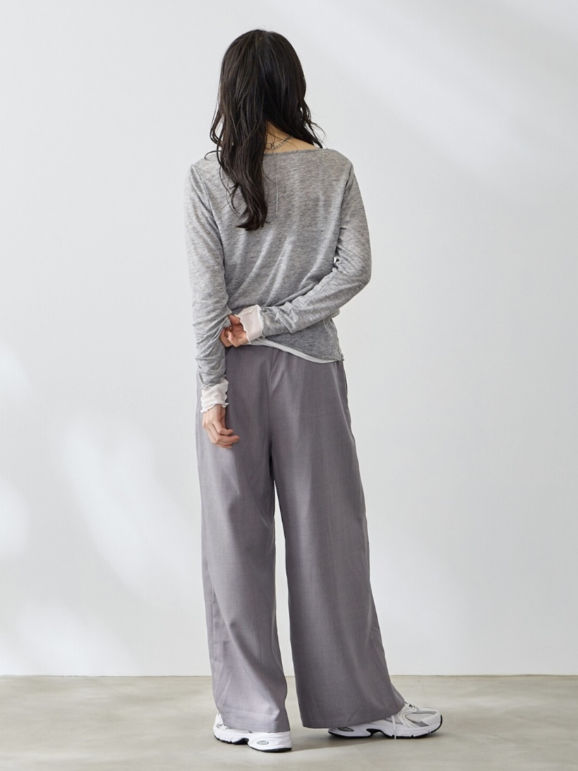 4色•假兩件拼色半透上衣