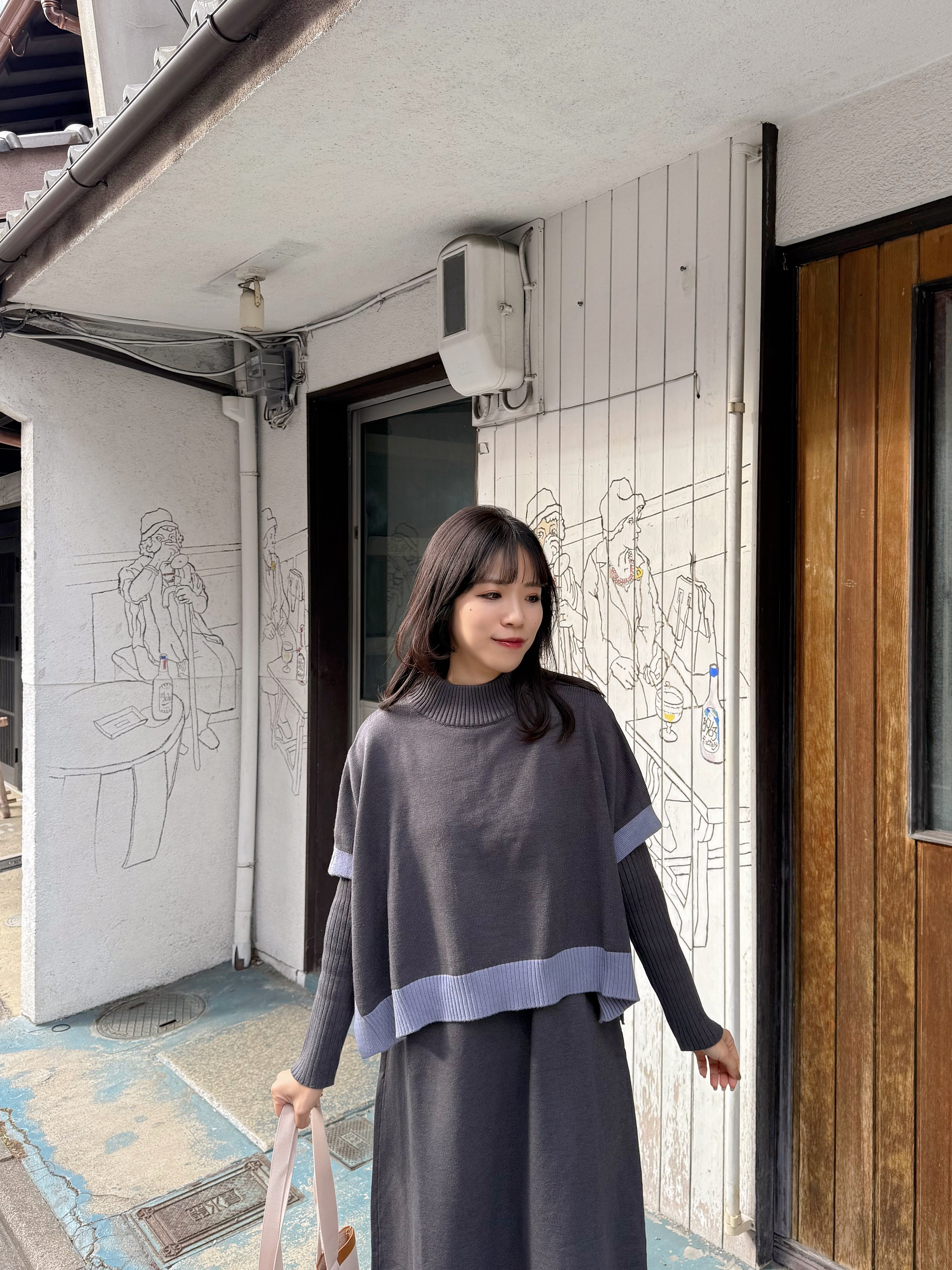 2種長度•10色•拼色斗蓬針織連身裙