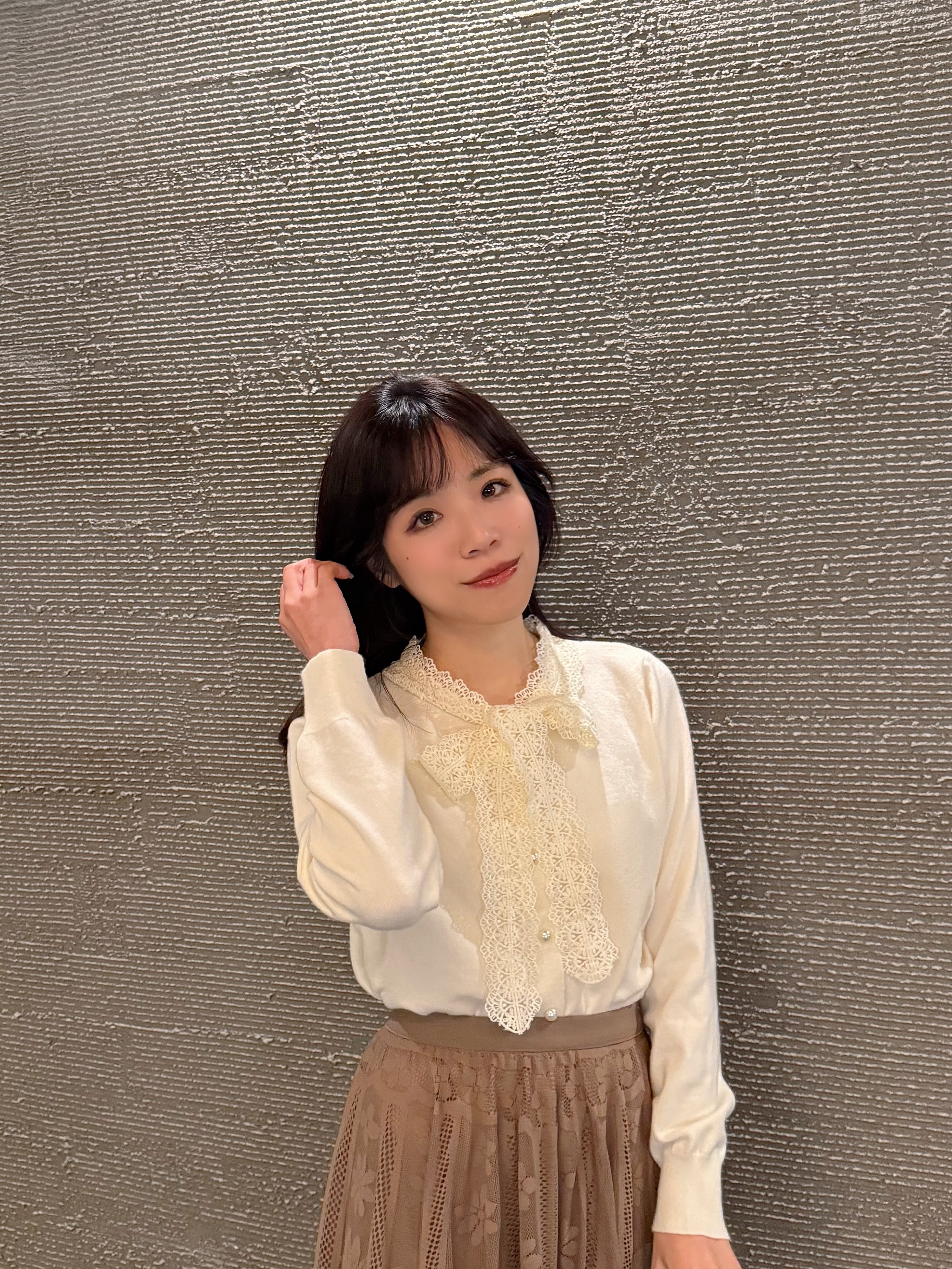 蕾絲蝴蝶結領帶針織外套