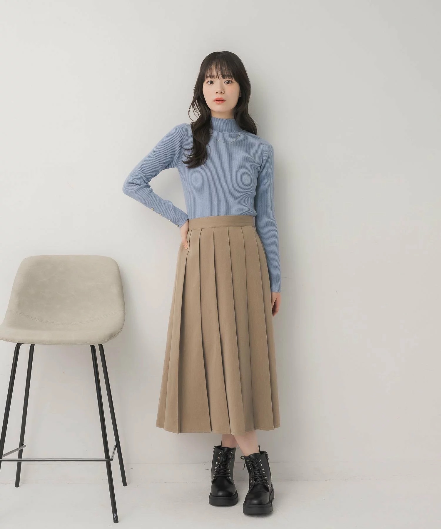 閃閃/ 淨色啞色扣閃閃企領針織