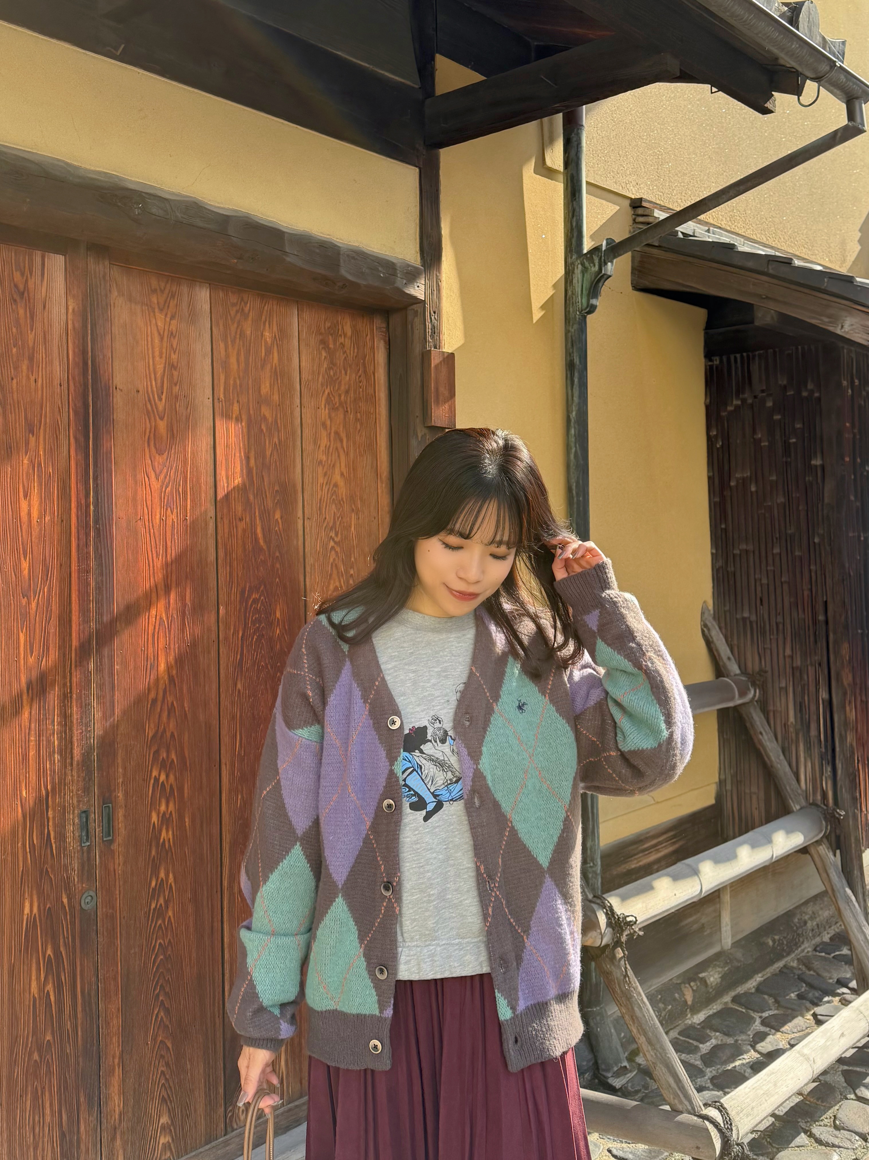 2色•拼色菱格紋Polo冷外套