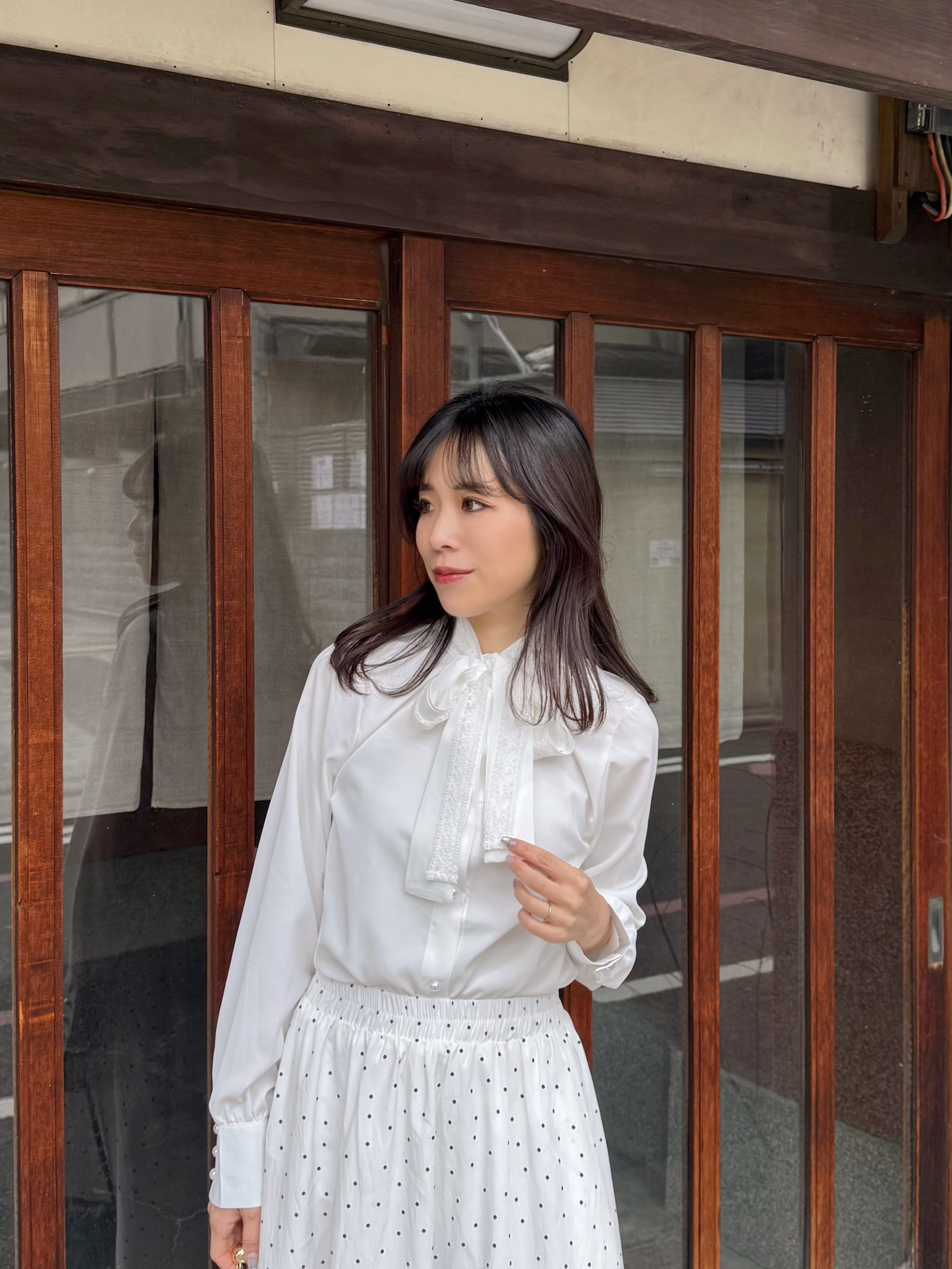 SpecialPrice•3色•蕾絲蝴蝶結領雪紡上衣