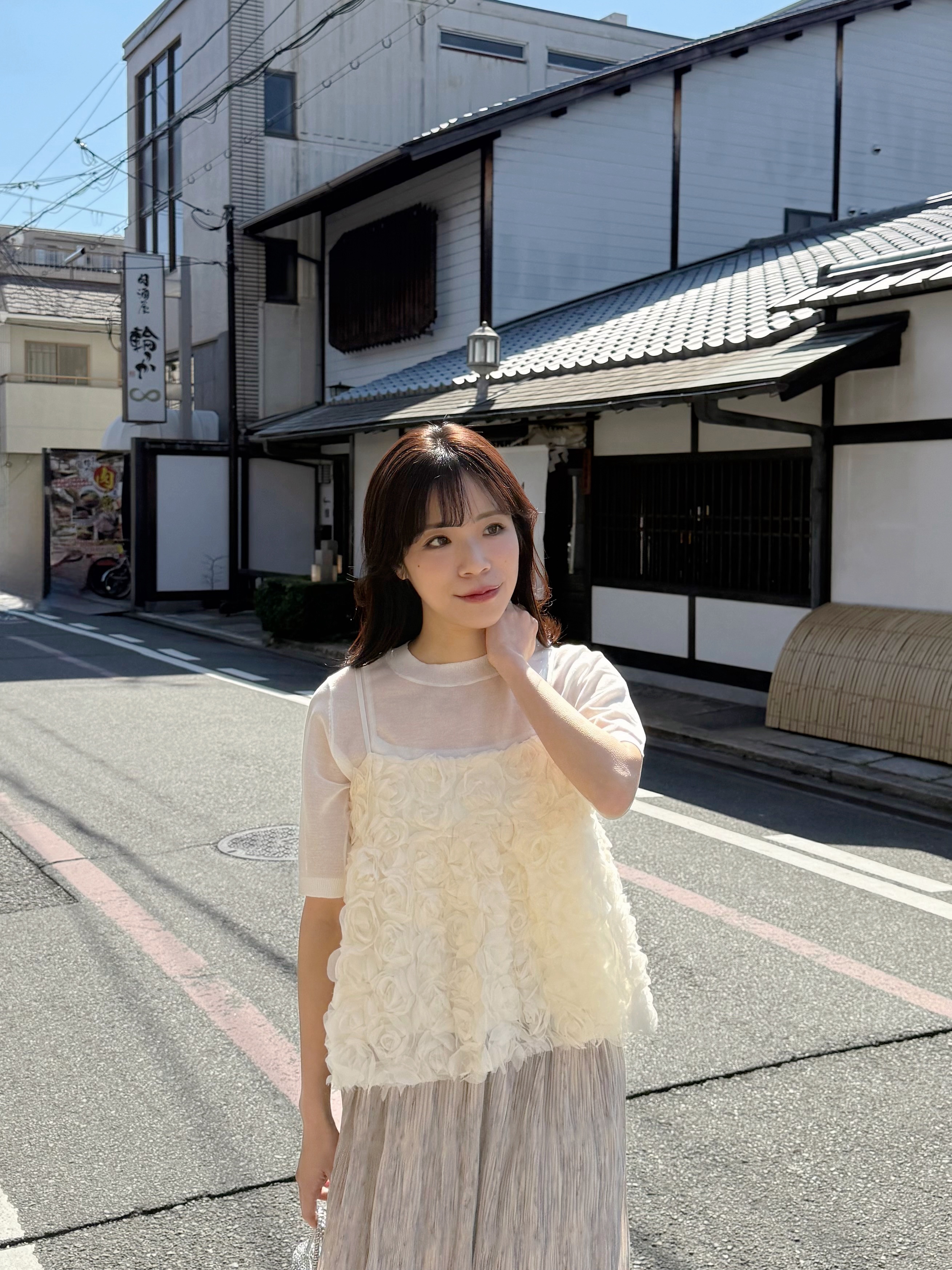 立體紗玫瑰花蓬蓬吊帶背心