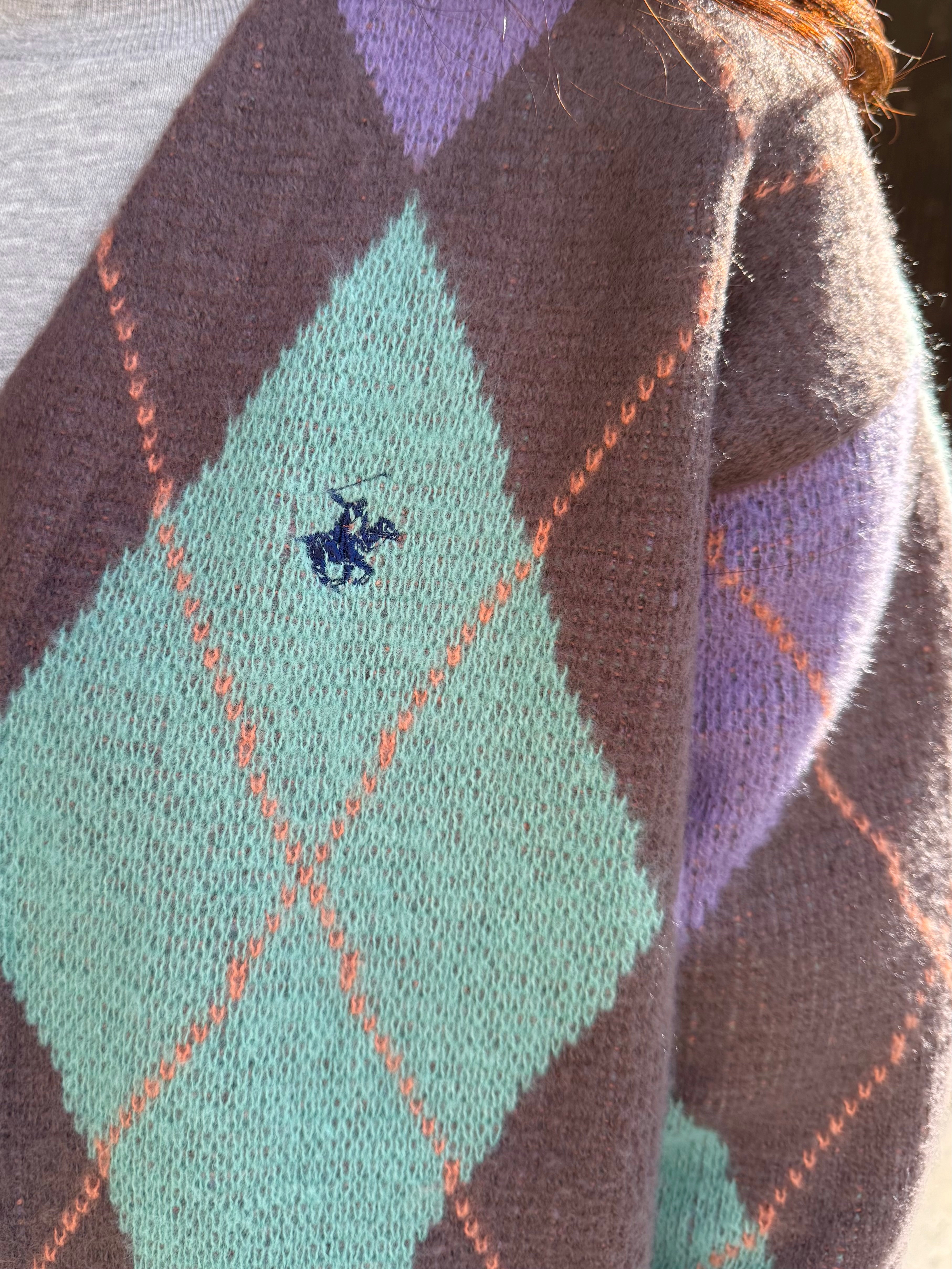 2色•拼色菱格紋Polo冷外套